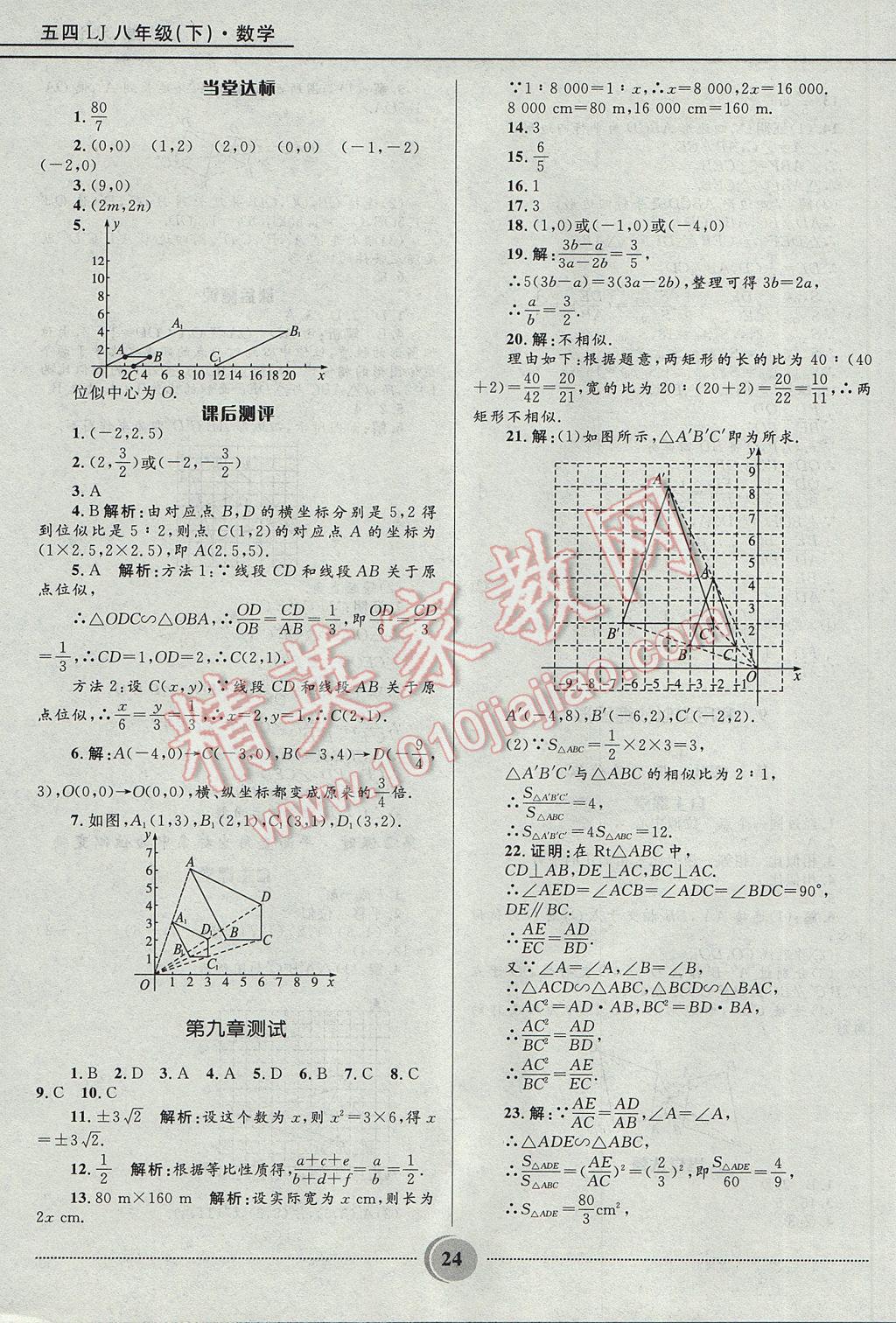 2017年奪冠百分百初中精講精練八年級數(shù)學(xué)下冊魯教版五四制 參考答案第24頁