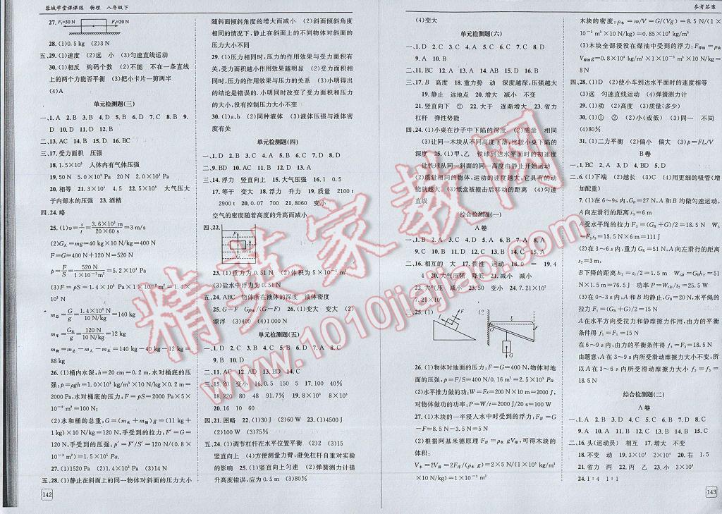 2017年蓉城學堂課課練八年級物理下冊 參考答案第74頁