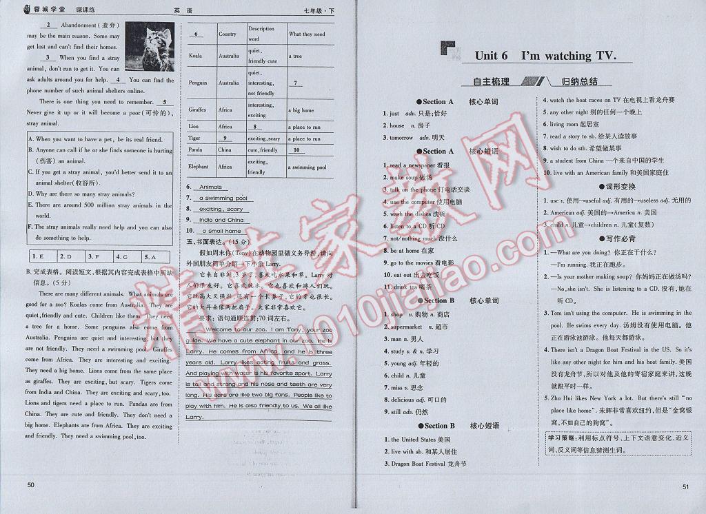 2017年蓉城學(xué)堂課課練七年級英語下冊 參考答案第28頁