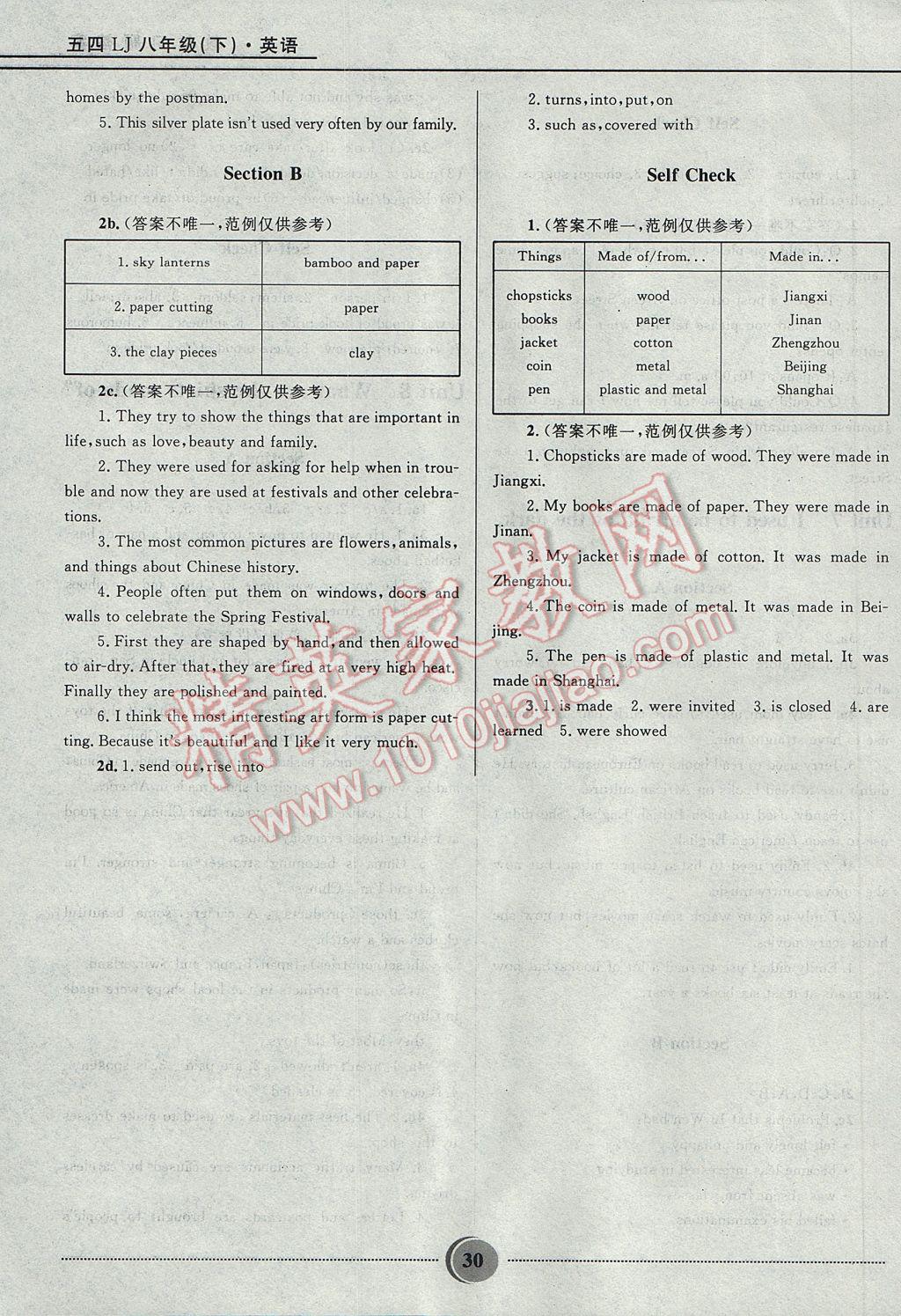 2017年奪冠百分百初中精講精練八年級(jí)英語下冊(cè)魯教版五四制 參考答案第30頁