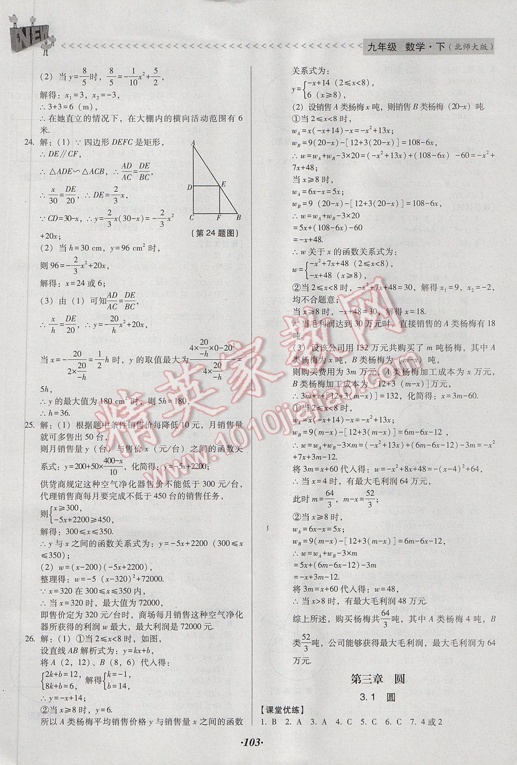 2017年全優(yōu)點(diǎn)練課計(jì)劃九年級(jí)數(shù)學(xué)下冊北師大版 參考答案第15頁