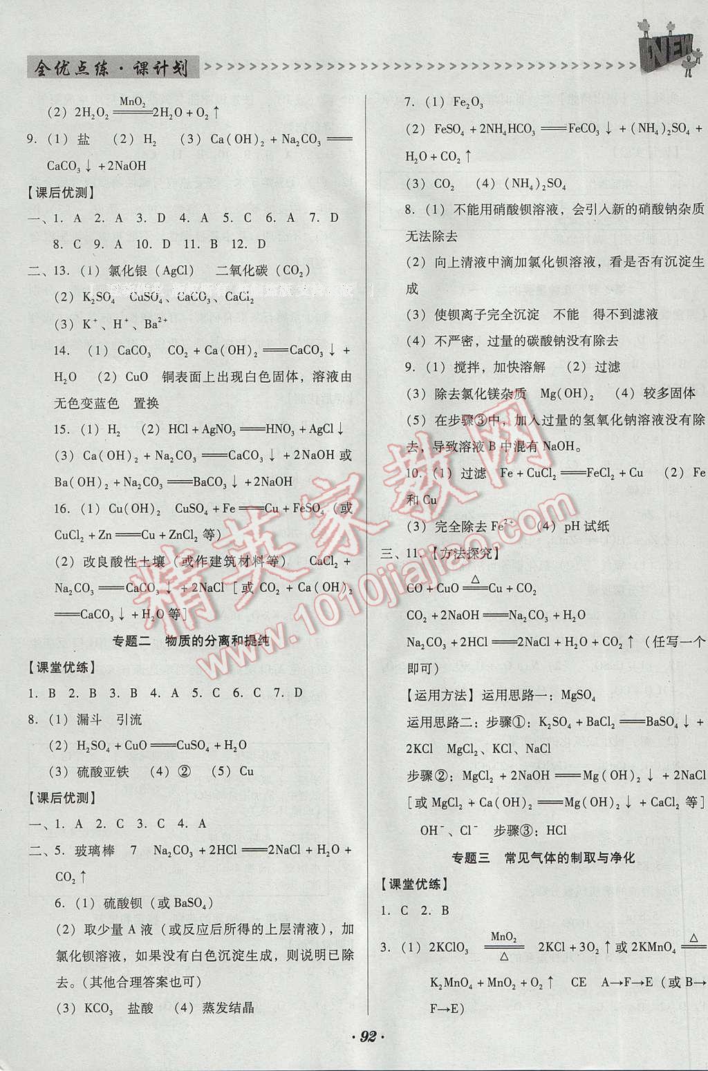 2017年全优点练课计划九年级化学下册沪教版 参考答案第7页