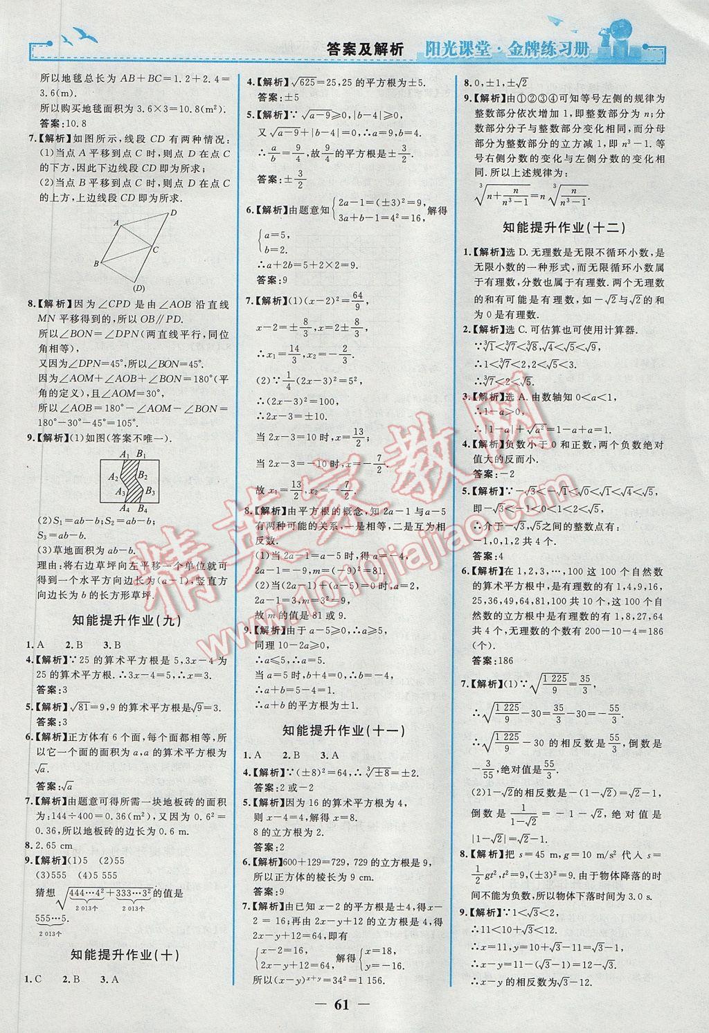 2017年阳光课堂金牌练习册七年级数学下册人教版 参考答案第13页