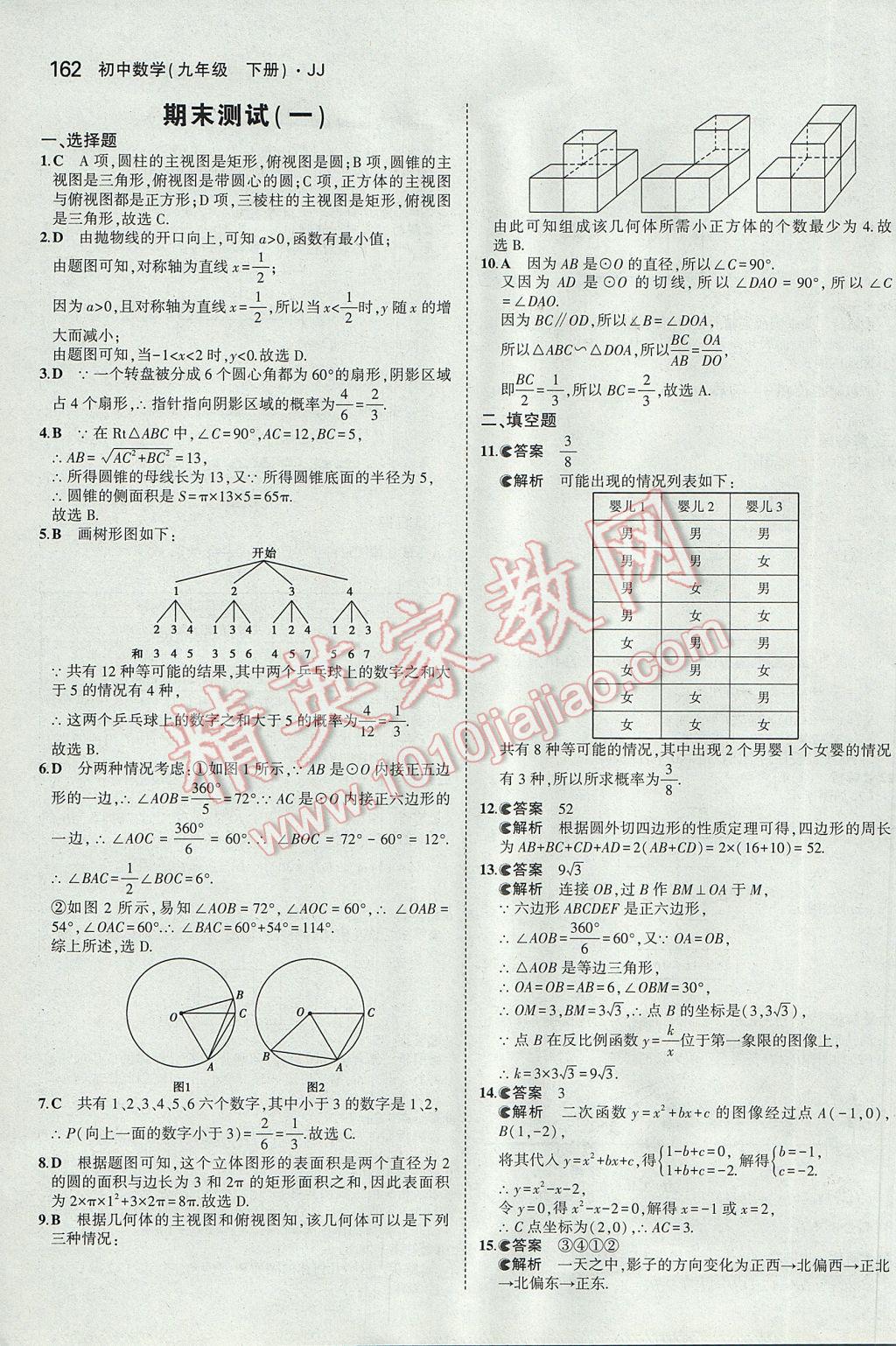 2017年5年中考3年模擬初中數(shù)學(xué)九年級下冊冀教版 參考答案第54頁