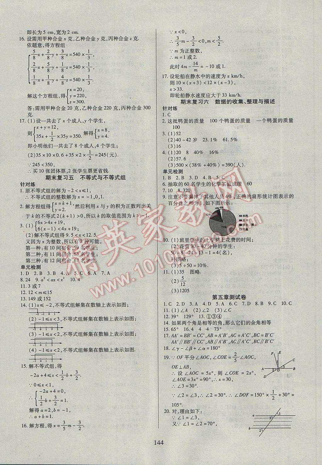 2017年有效课堂课时导学案七年级数学下册 参考答案第20页