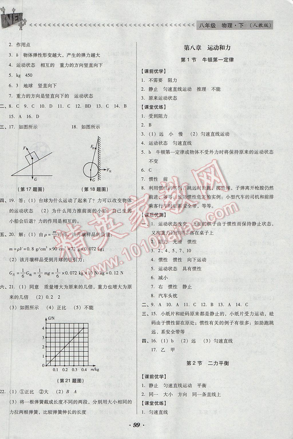 2017年全优点练课计划八年级物理下册人教版 参考答案第3页