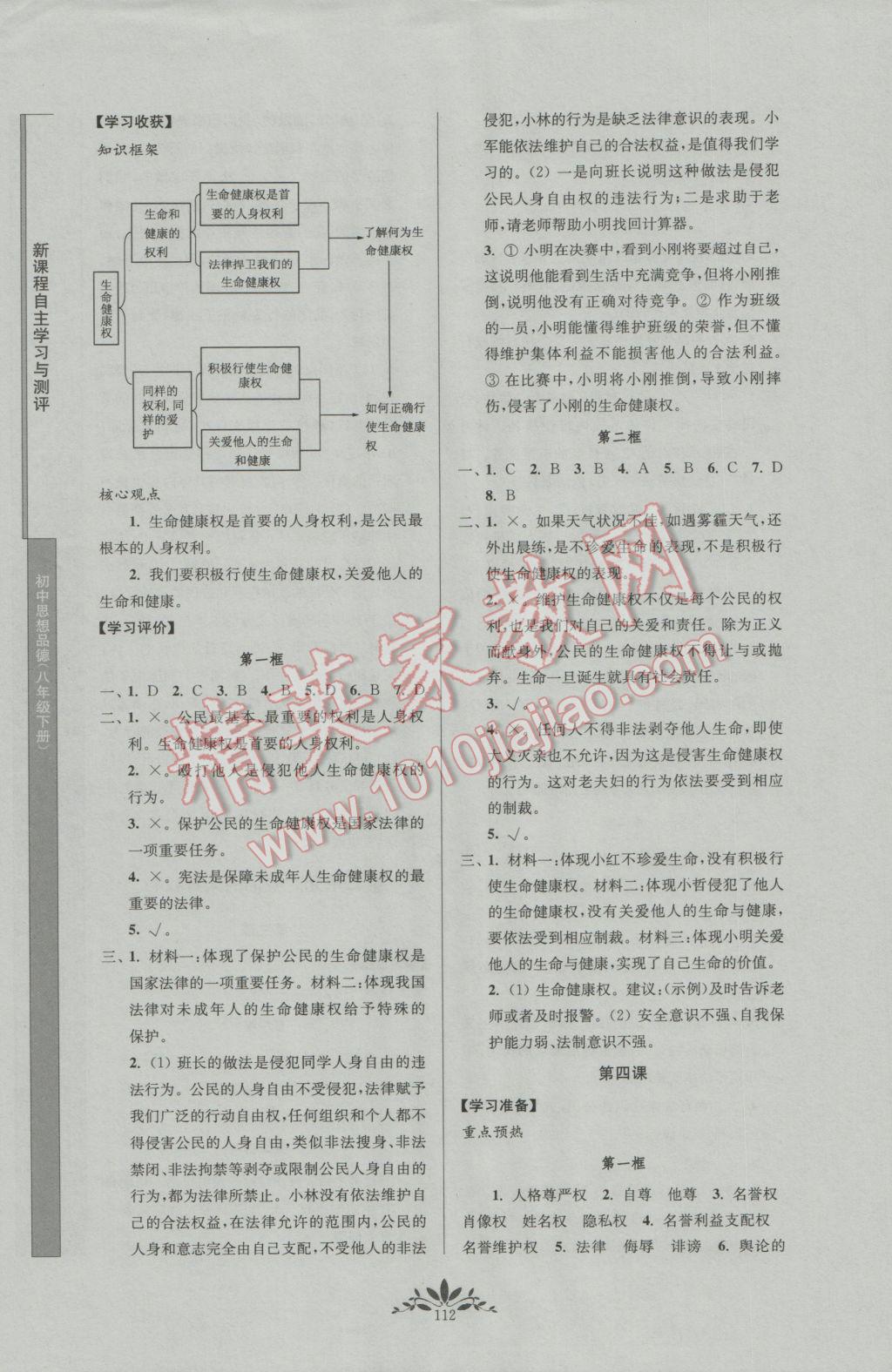 2017年新課程自主學(xué)習(xí)與測(cè)評(píng)初中思想品德八年級(jí)下冊(cè)人教版 參考答案第4頁(yè)