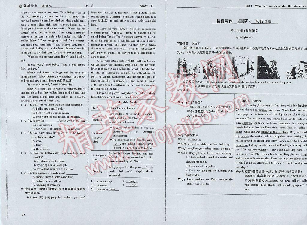 2017年蓉城学堂课课练八年级英语下册 参考答案第41页