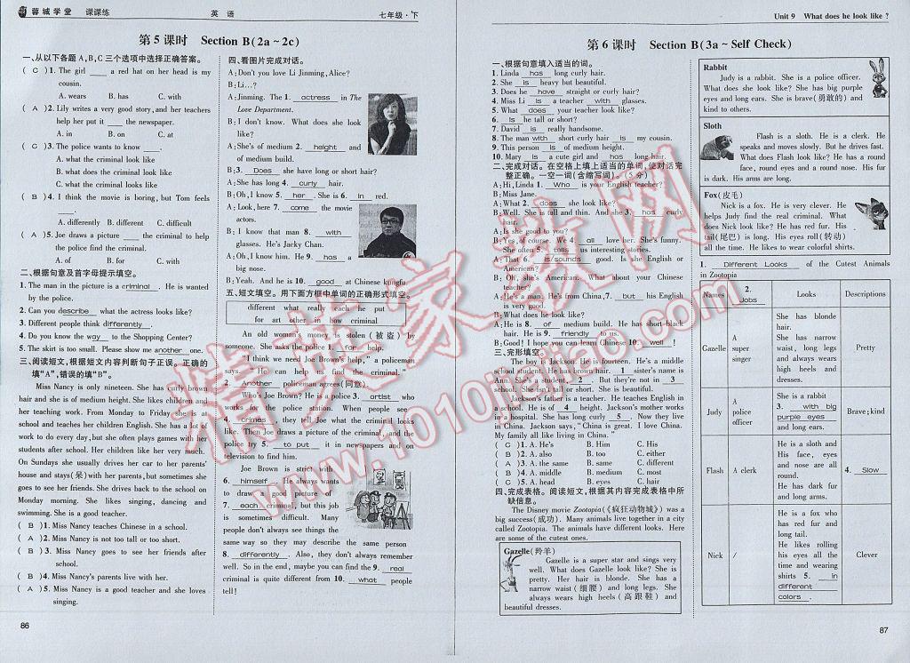 2017年蓉城學(xué)堂課課練七年級英語下冊 參考答案第46頁