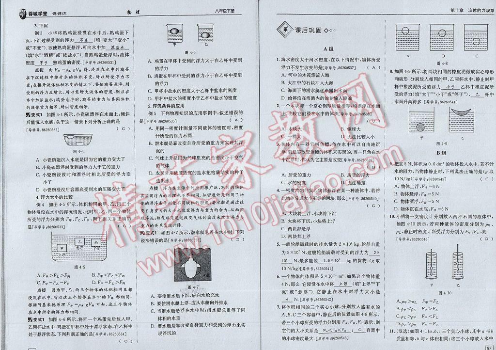 2017年蓉城學(xué)堂課課練八年級物理下冊 參考答案第46頁