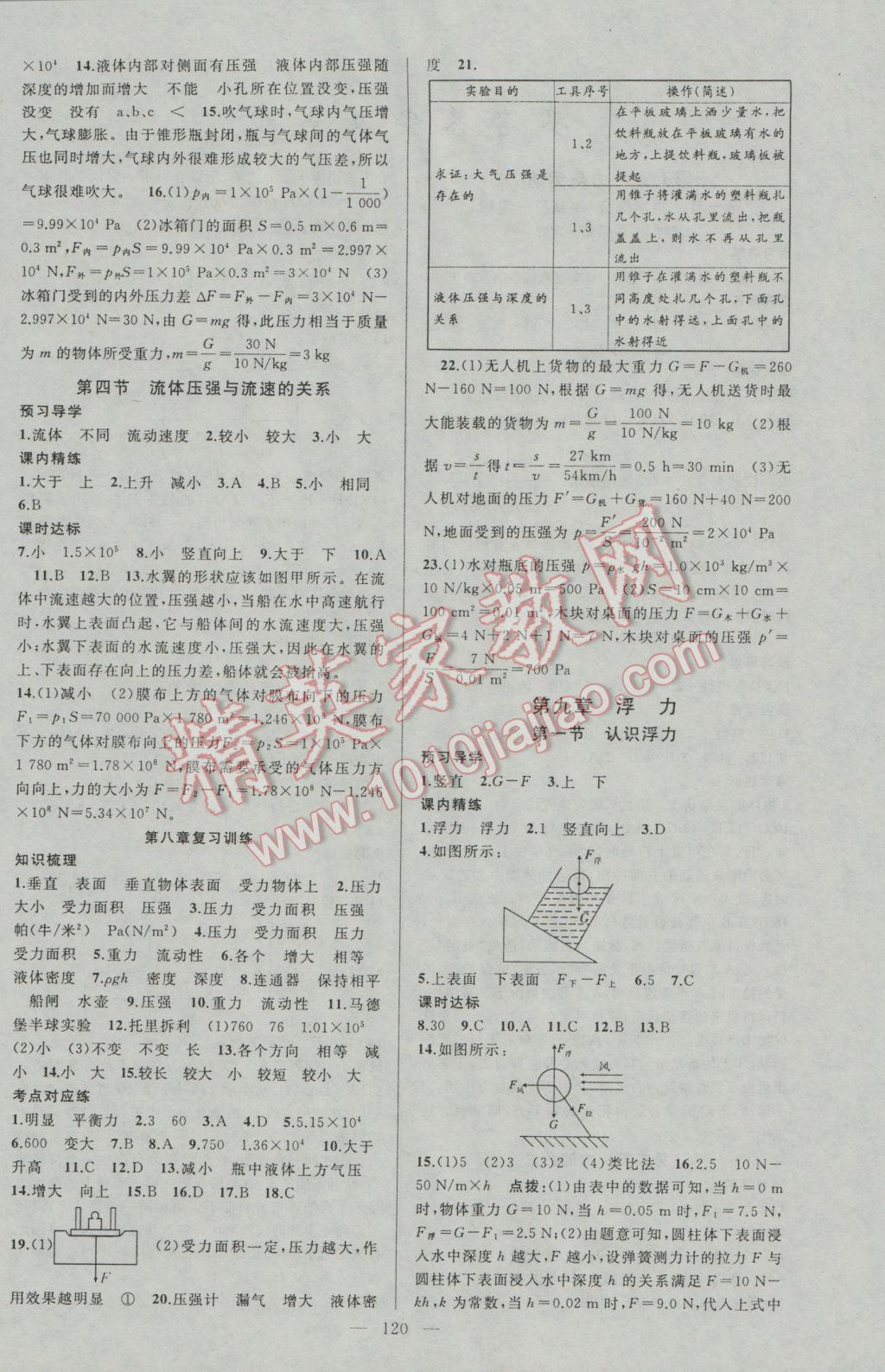 2017年黄冈金牌之路练闯考八年级物理下册沪科版 参考答案第4页