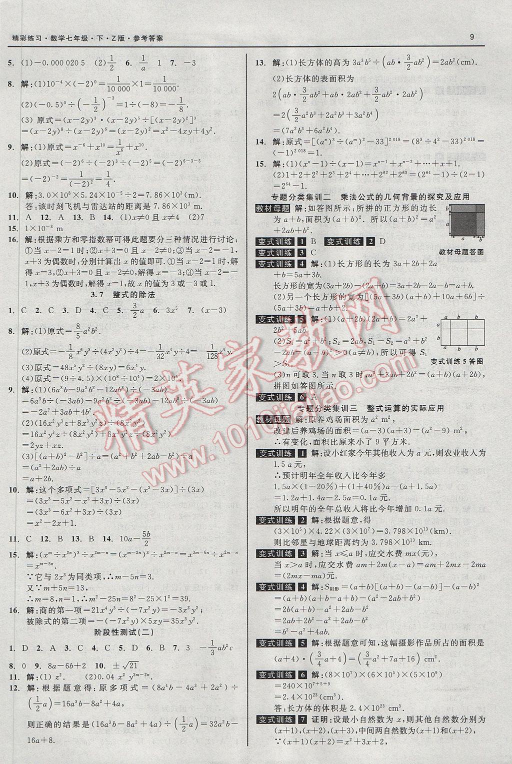 2017年精彩练习就练这一本七年级数学下册浙教版 参考答案第9页