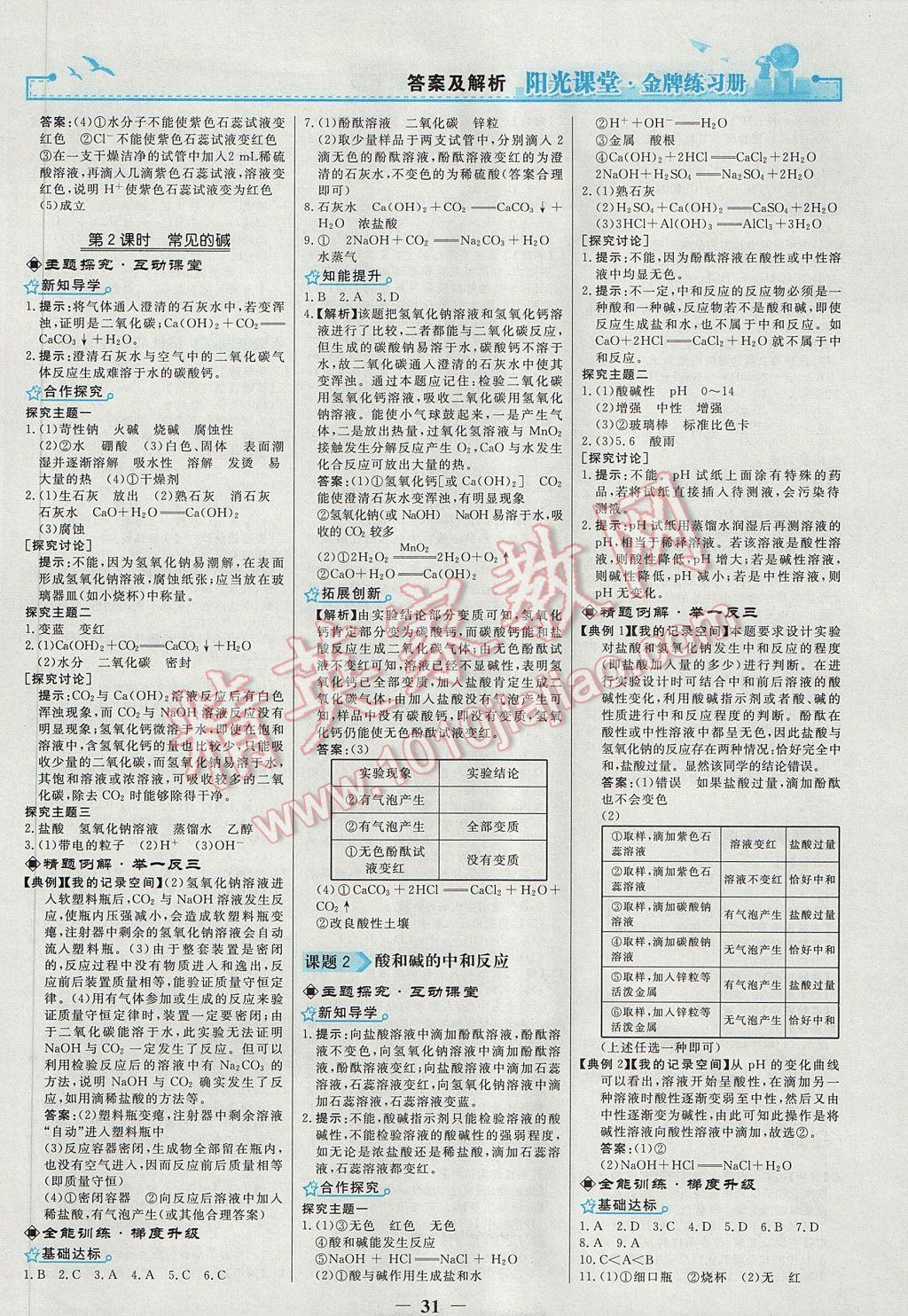 2017年陽光課堂金牌練習(xí)冊九年級化學(xué)下冊人教版 參考答案第7頁