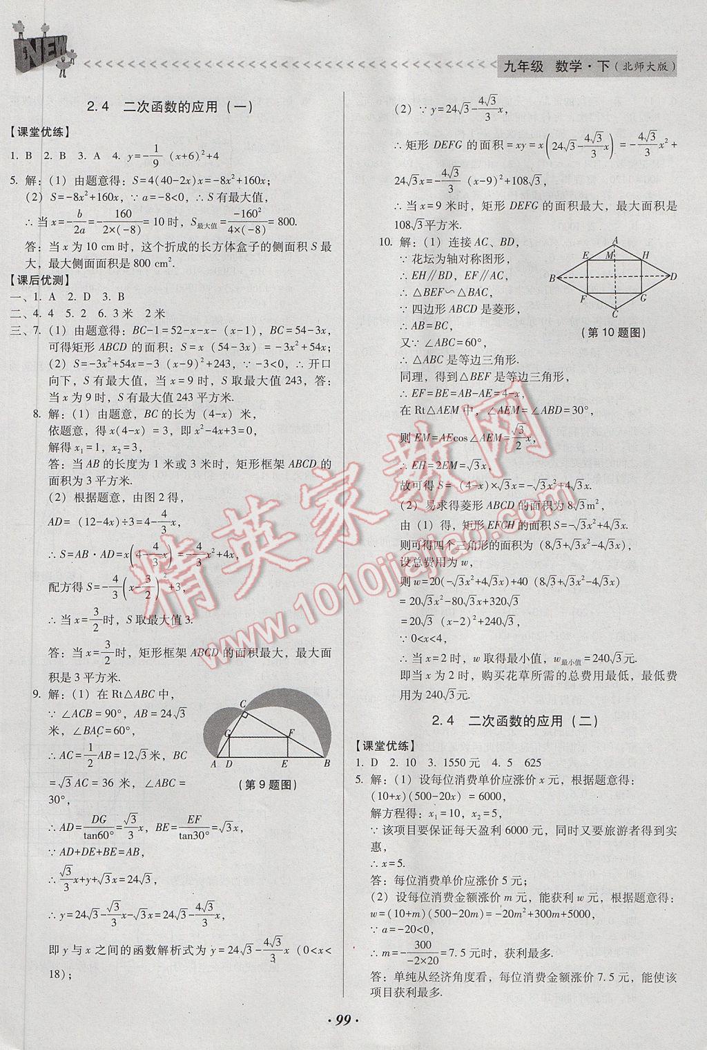 2017年全優(yōu)點(diǎn)練課計(jì)劃九年級(jí)數(shù)學(xué)下冊(cè)北師大版 參考答案第11頁(yè)