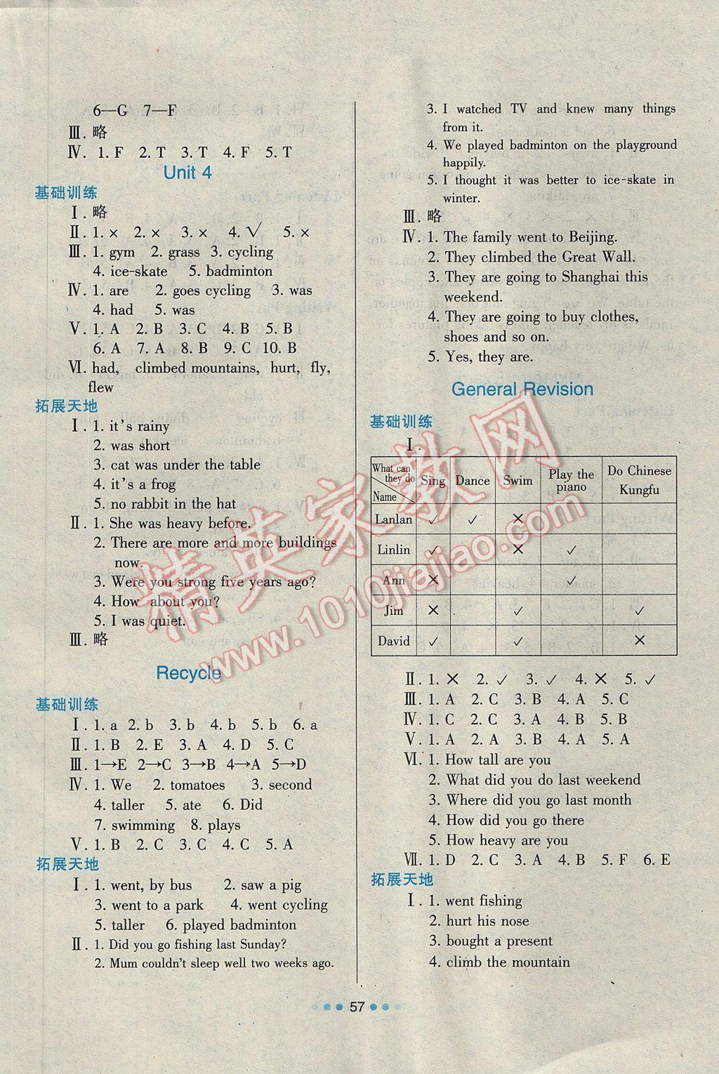 2017年新課程學習與評價六年級英語下冊人教版 參考答案第4頁