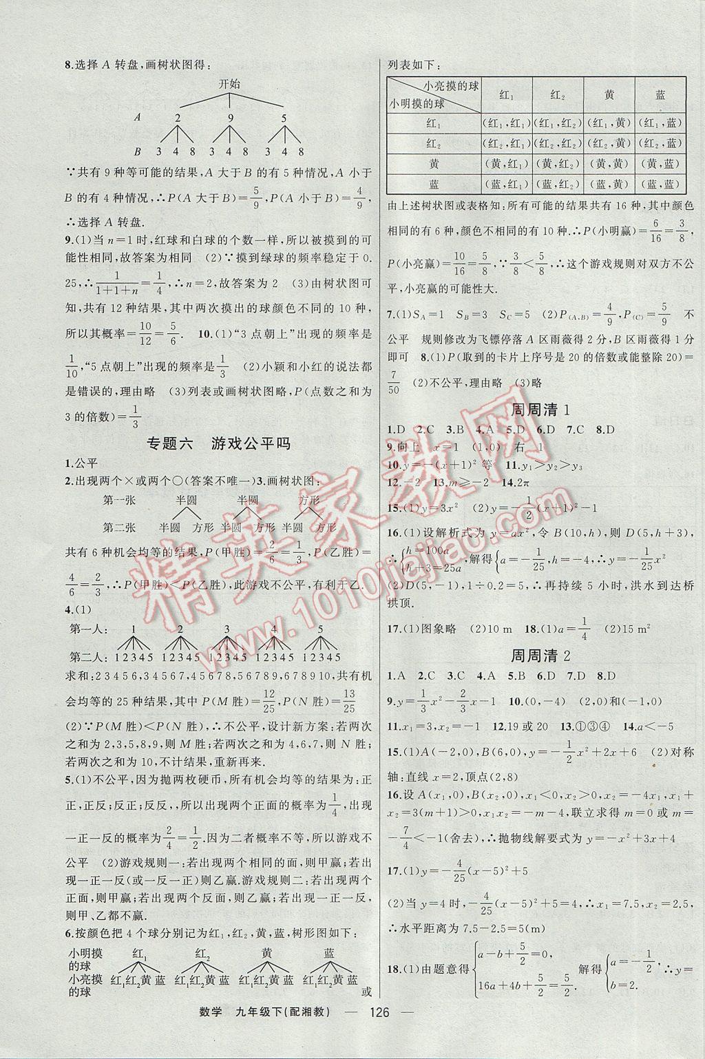 2017年四清导航九年级数学下册湘教版 参考答案第11页