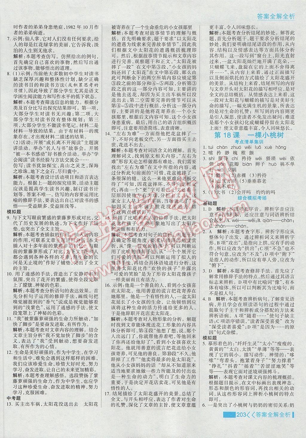 2017年考點(diǎn)集訓(xùn)與滿分備考七年級(jí)語文下冊(cè) 參考答案第19頁