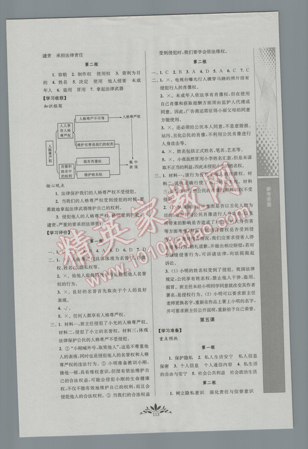 2017年新課程自主學(xué)習(xí)與測(cè)評(píng)初中思想品德八年級(jí)下冊(cè)人教版 參考答案第5頁