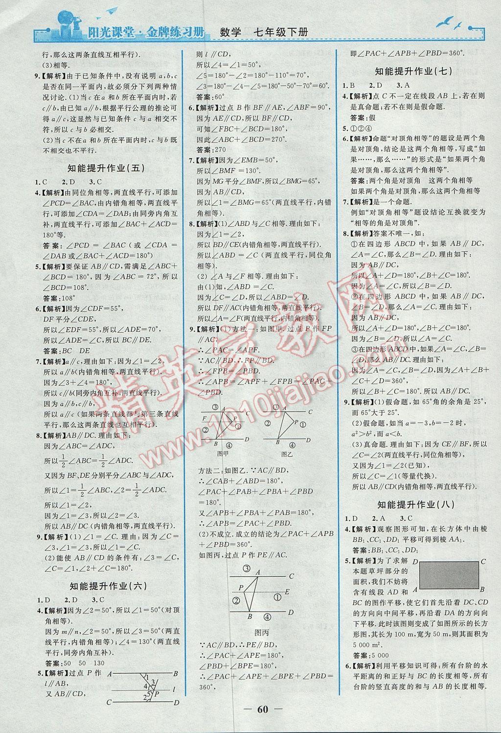 2017年阳光课堂金牌练习册七年级数学下册人教版 参考答案第12页