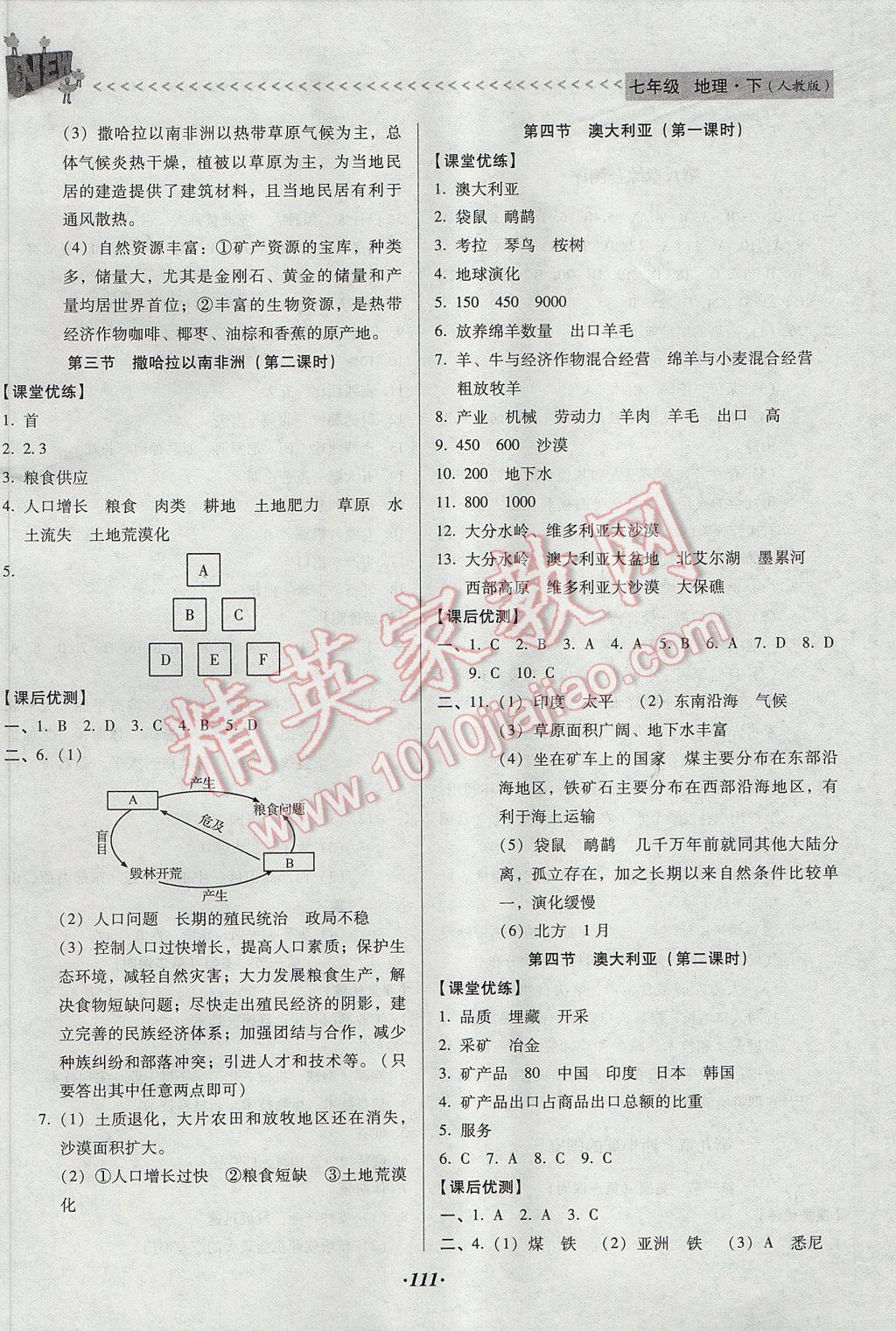 2017年全優(yōu)點練課計劃七年級地理下冊人教版 參考答案第7頁