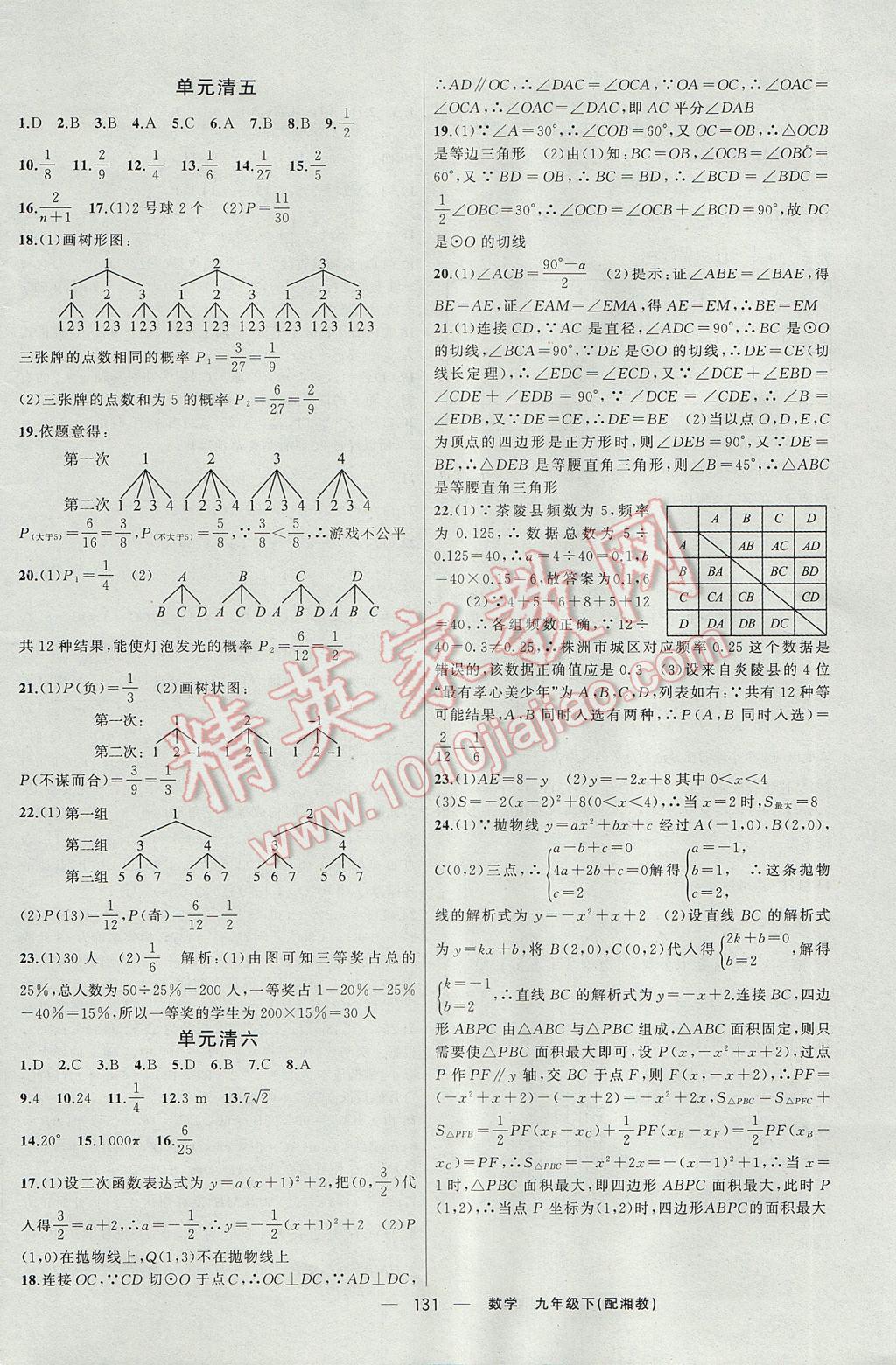 2017年四清導(dǎo)航九年級(jí)數(shù)學(xué)下冊(cè)湘教版 參考答案第16頁(yè)