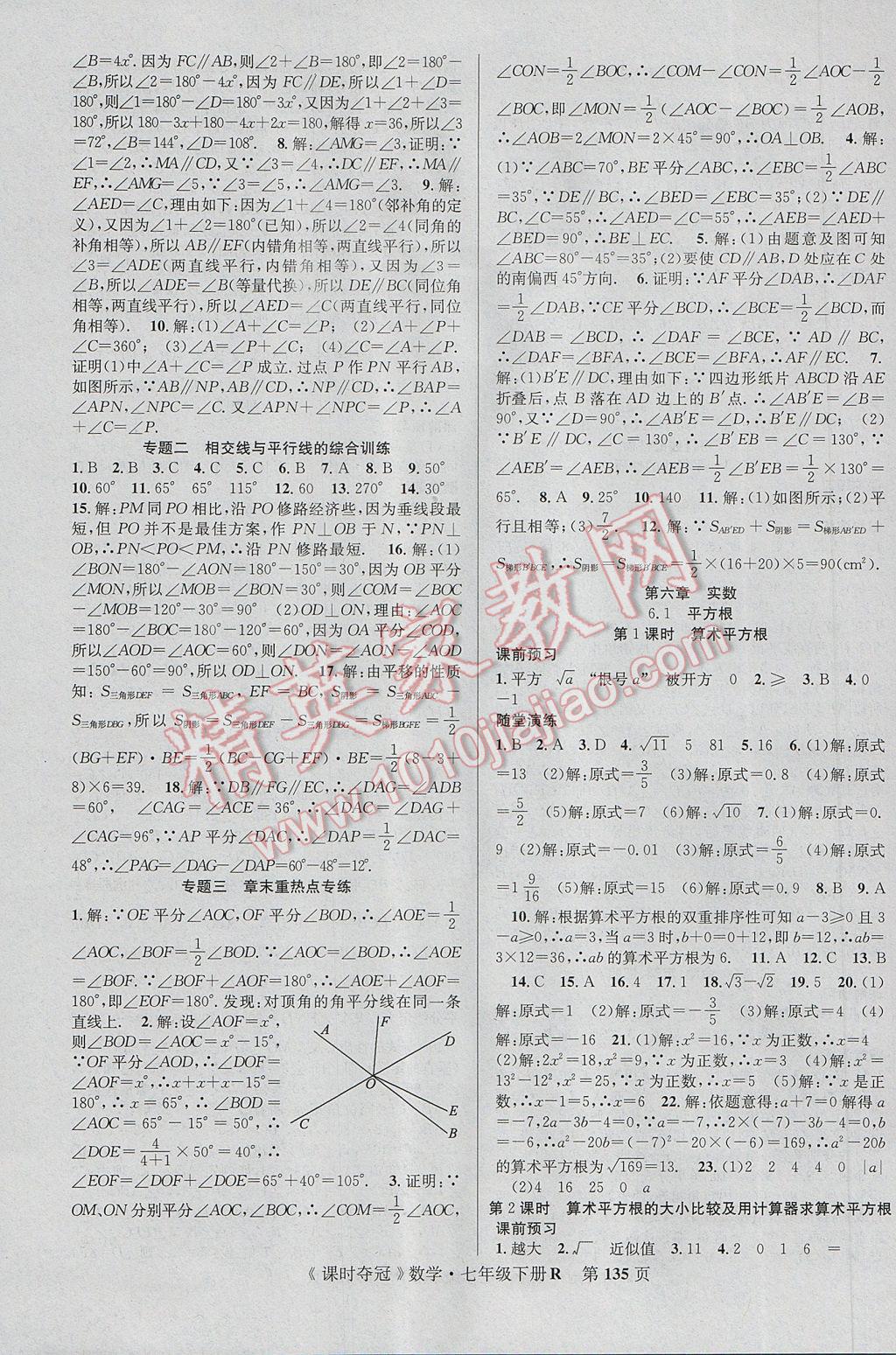 2017年课时夺冠七年级数学下册人教版 参考答案第3页