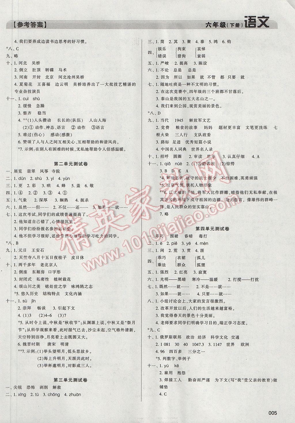 2017年學(xué)習(xí)質(zhì)量監(jiān)測(cè)六年級(jí)語文下冊(cè)人教版 參考答案第5頁(yè)