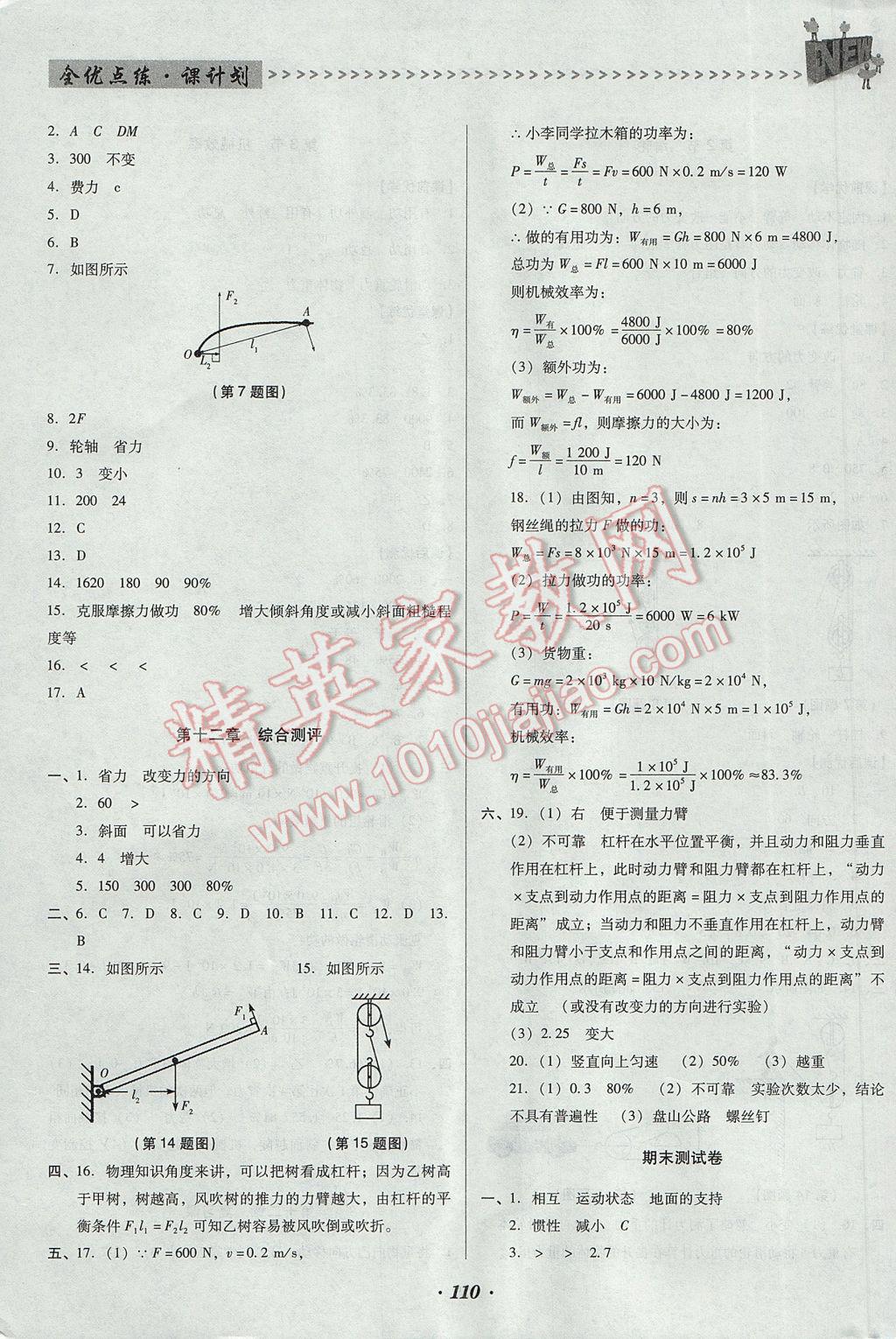 2017年全優(yōu)點(diǎn)練課計(jì)劃八年級(jí)物理下冊(cè)人教版 參考答案第14頁(yè)