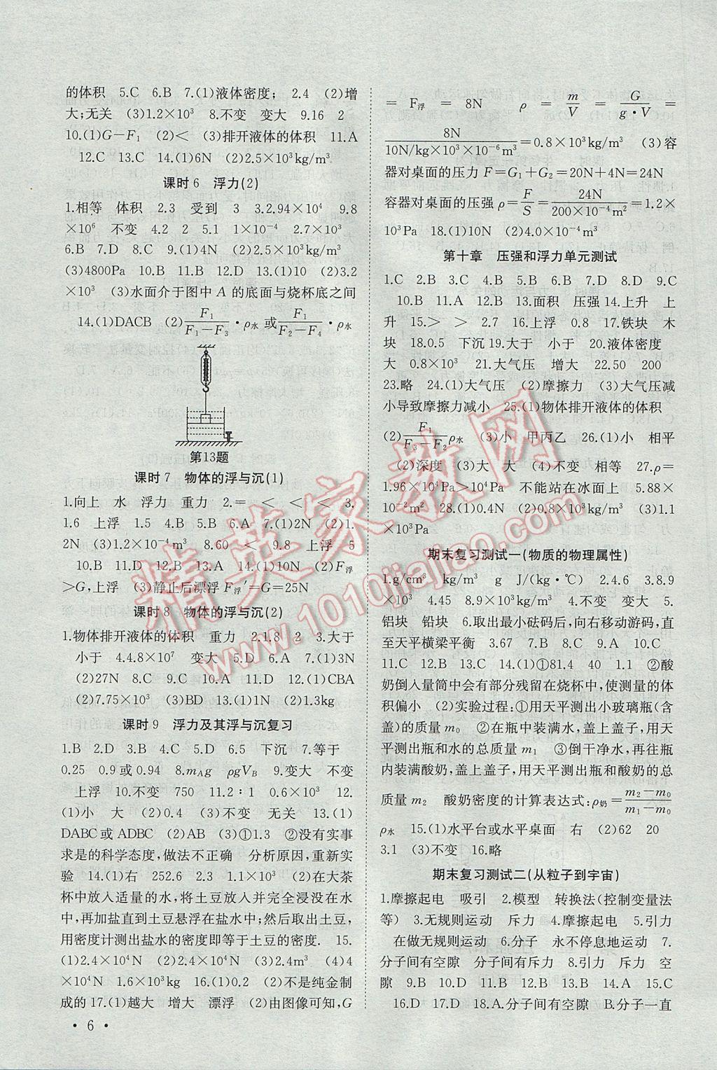 2017年高效精练八年级物理下册苏科版 参考答案第6页