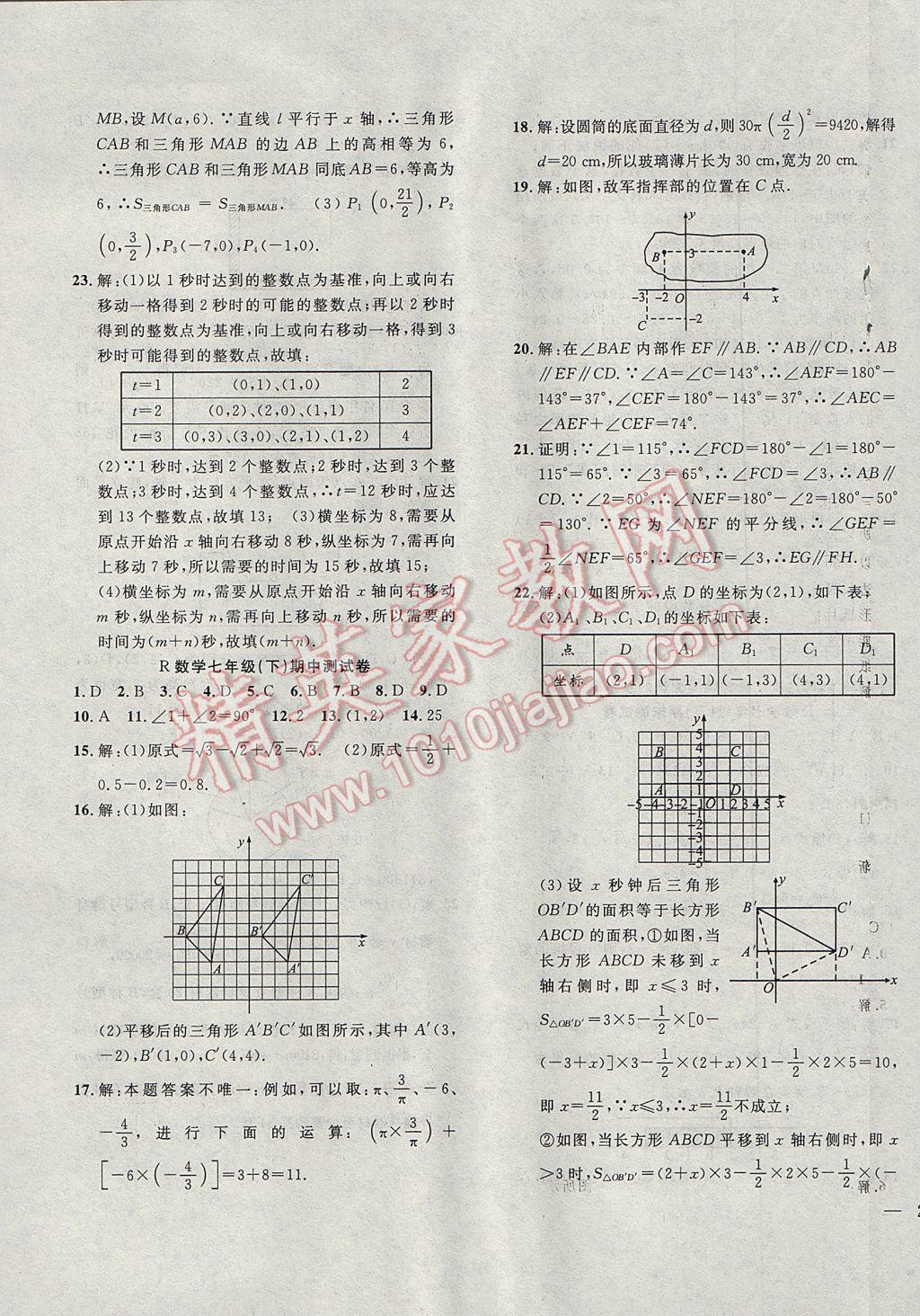 2017年體驗(yàn)型學(xué)案體驗(yàn)新知高效練習(xí)七年級(jí)數(shù)學(xué)下冊(cè) 參考答案第21頁(yè)