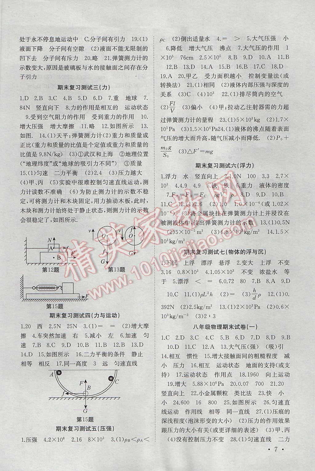 2017年高效精练八年级物理下册苏科版 参考答案第7页