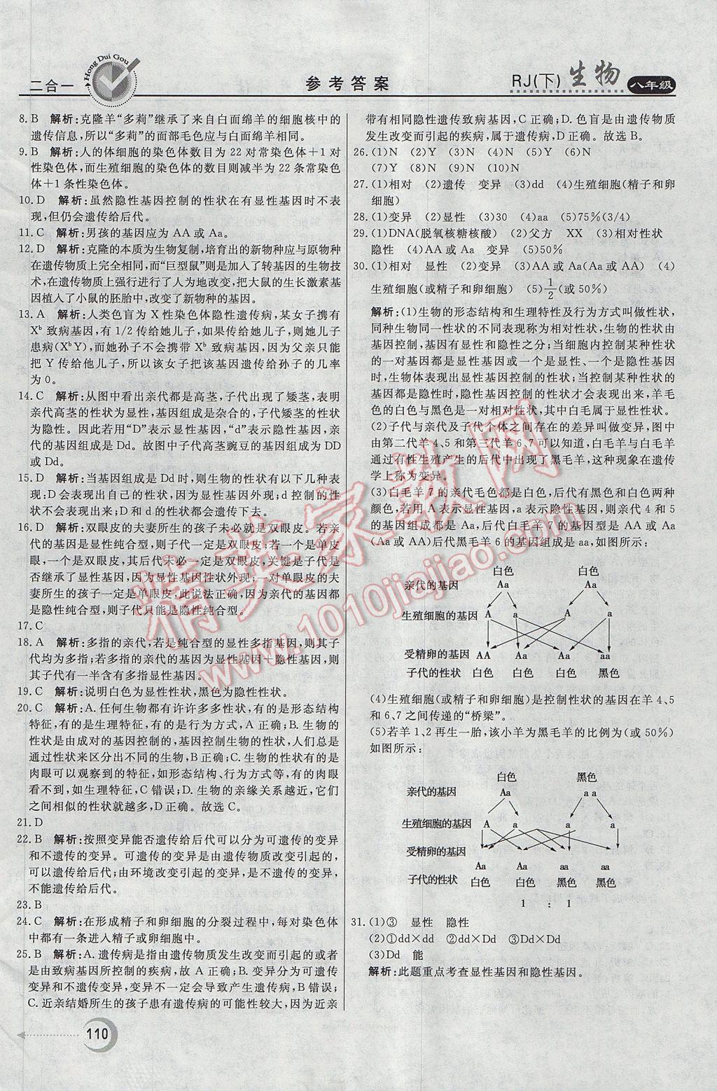 2017年紅對(duì)勾45分鐘作業(yè)與單元評(píng)估八年級(jí)生物下冊(cè)人教版 參考答案第18頁(yè)