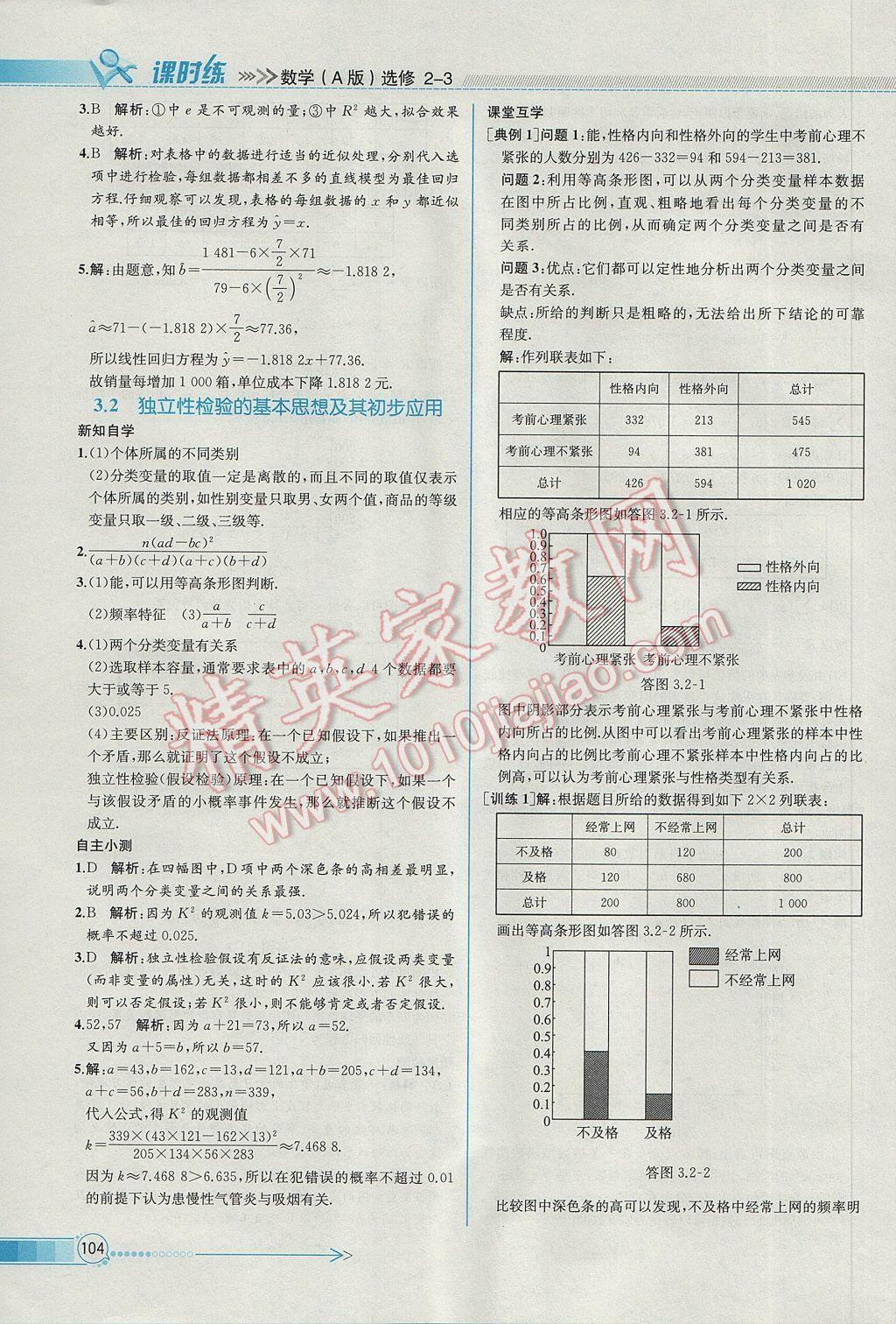 2016年同步導(dǎo)學(xué)案課時(shí)練數(shù)學(xué)選修2-3人教A版 參考答案第32頁(yè)