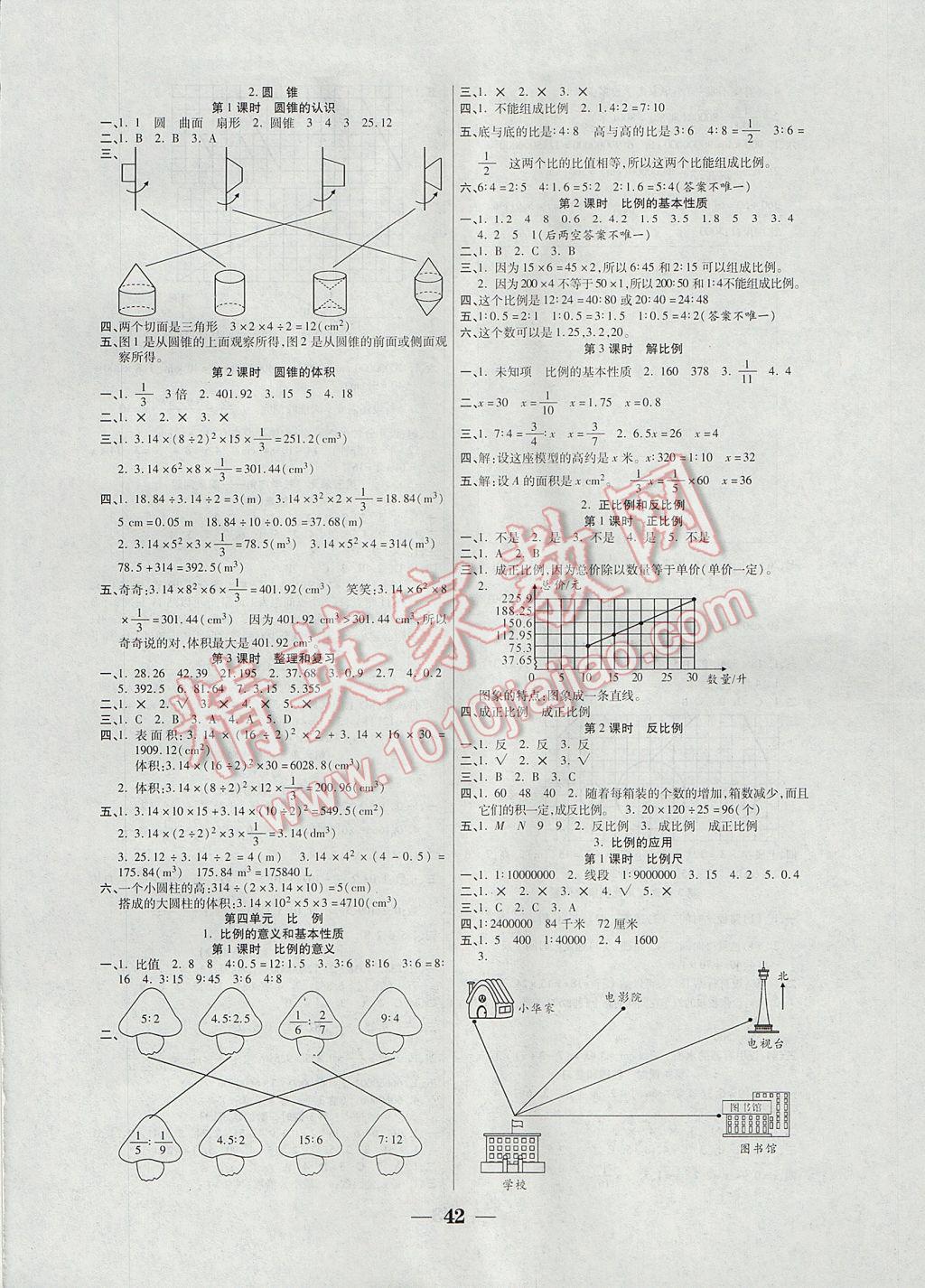 2017年世紀(jì)百通主體課堂小學(xué)課時(shí)同步練習(xí)六年級數(shù)學(xué)下冊人教版 參考答案第2頁