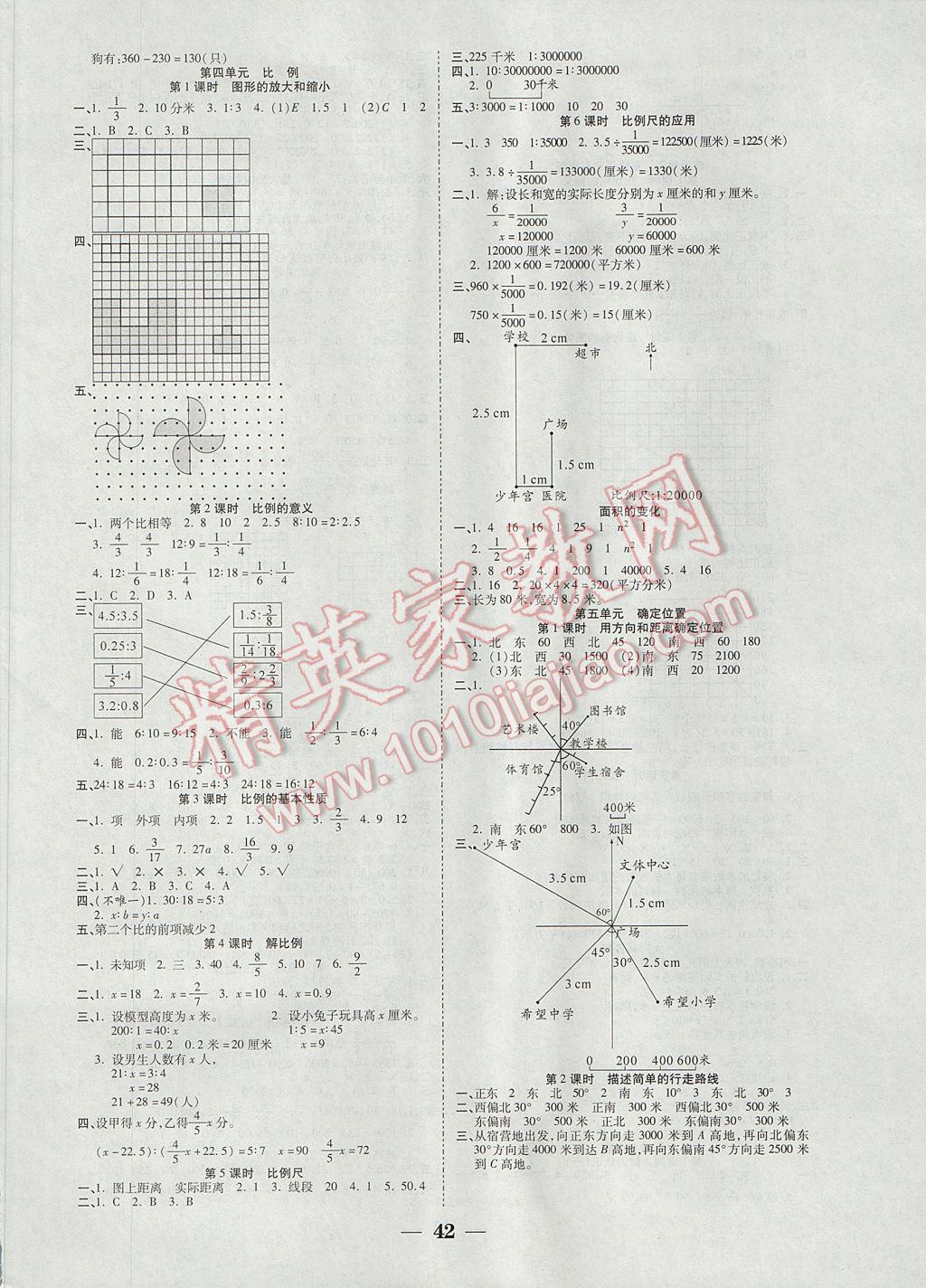 2017年世紀百通主體課堂小學課時同步練習六年級數學下冊江蘇版 參考答案第2頁