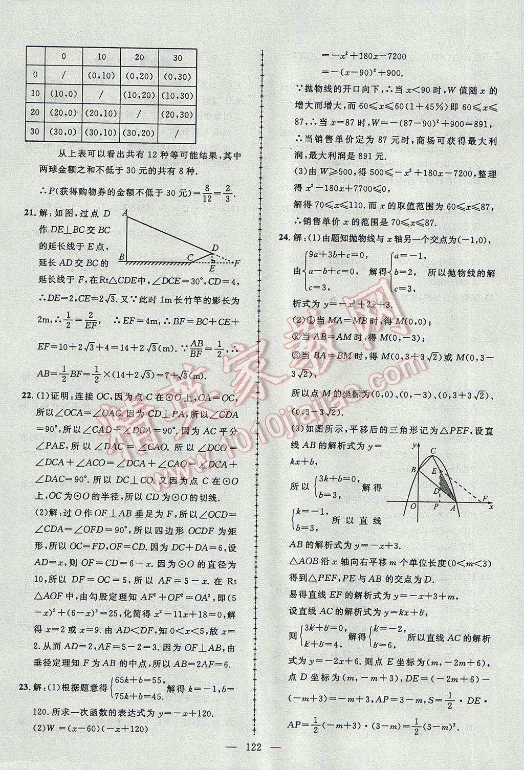 2017年黄冈创优作业导学练九年级数学下册湘教版 参考答案第24页