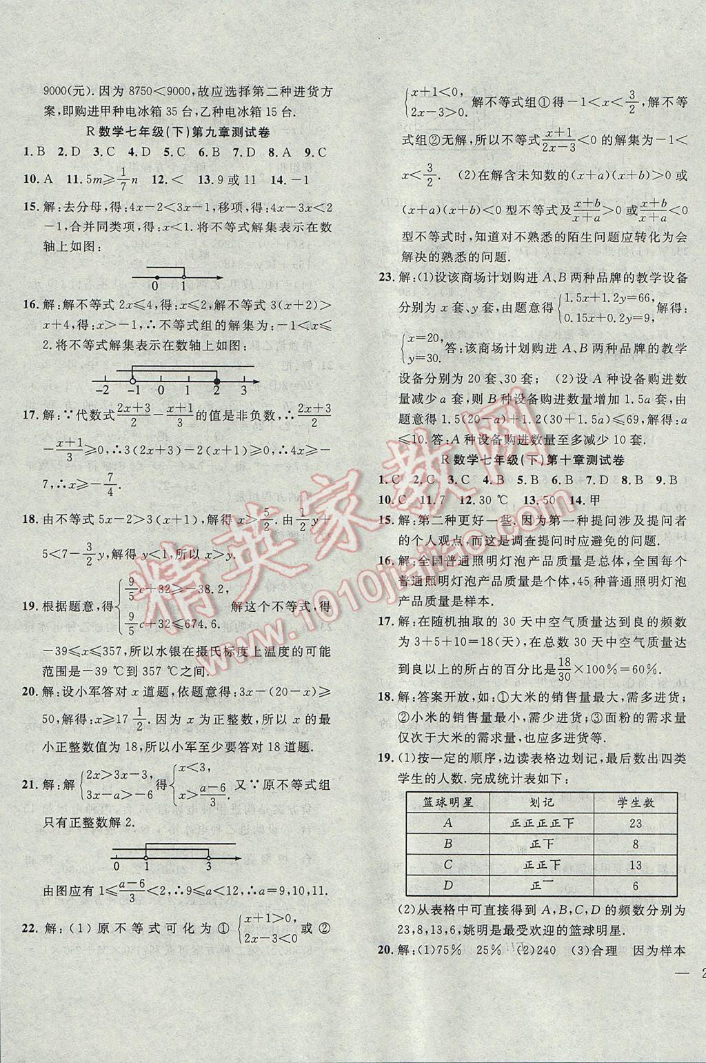 2017年體驗型學(xué)案體驗新知高效練習(xí)七年級數(shù)學(xué)下冊 參考答案第23頁