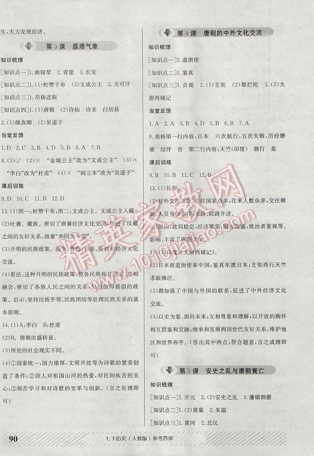 2017年原創(chuàng)講練測課優(yōu)新突破七年級歷史下冊人教版 參考答案第2頁