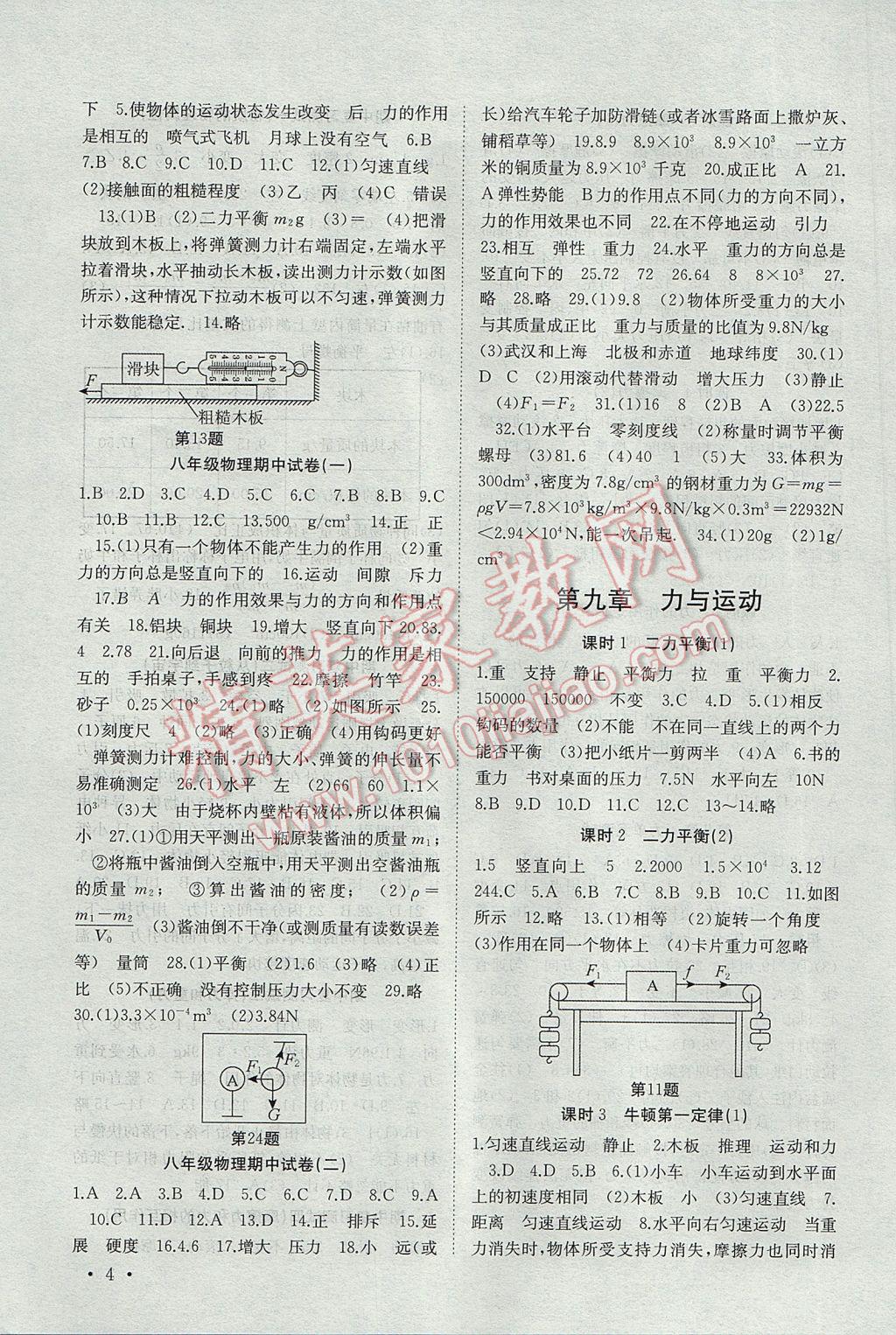 2017年高效精练八年级物理下册苏科版 参考答案第4页