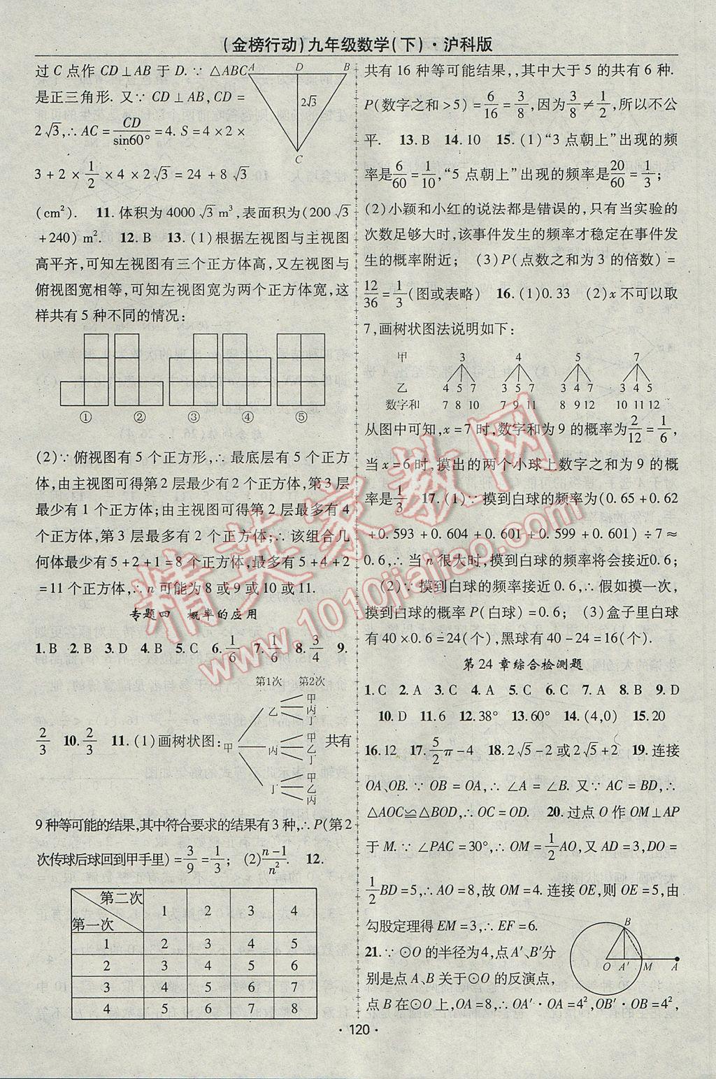 2017年金榜行動(dòng)課時(shí)導(dǎo)學(xué)案九年級(jí)數(shù)學(xué)下冊(cè)滬科版 參考答案第16頁(yè)
