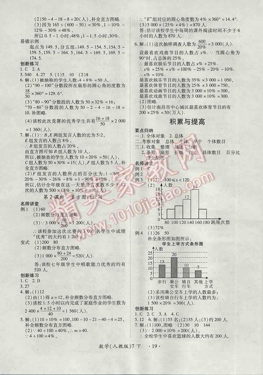 2017年一課一練創(chuàng)新練習(xí)七年級(jí)數(shù)學(xué)下冊(cè)人教版 參考答案第19頁(yè)