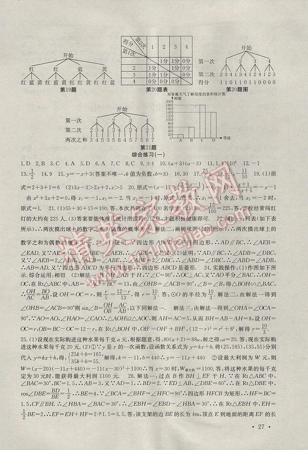 2017年高效精練九年級數(shù)學(xué)下冊蘇科版 參考答案第27頁