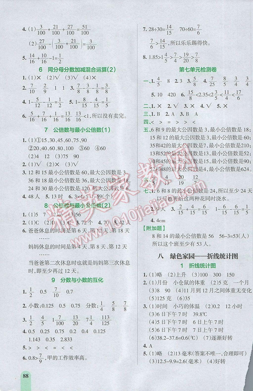 2017年P(guān)ASS教材搭檔四年級數(shù)學(xué)下冊青島版五四制 參考答案第8頁