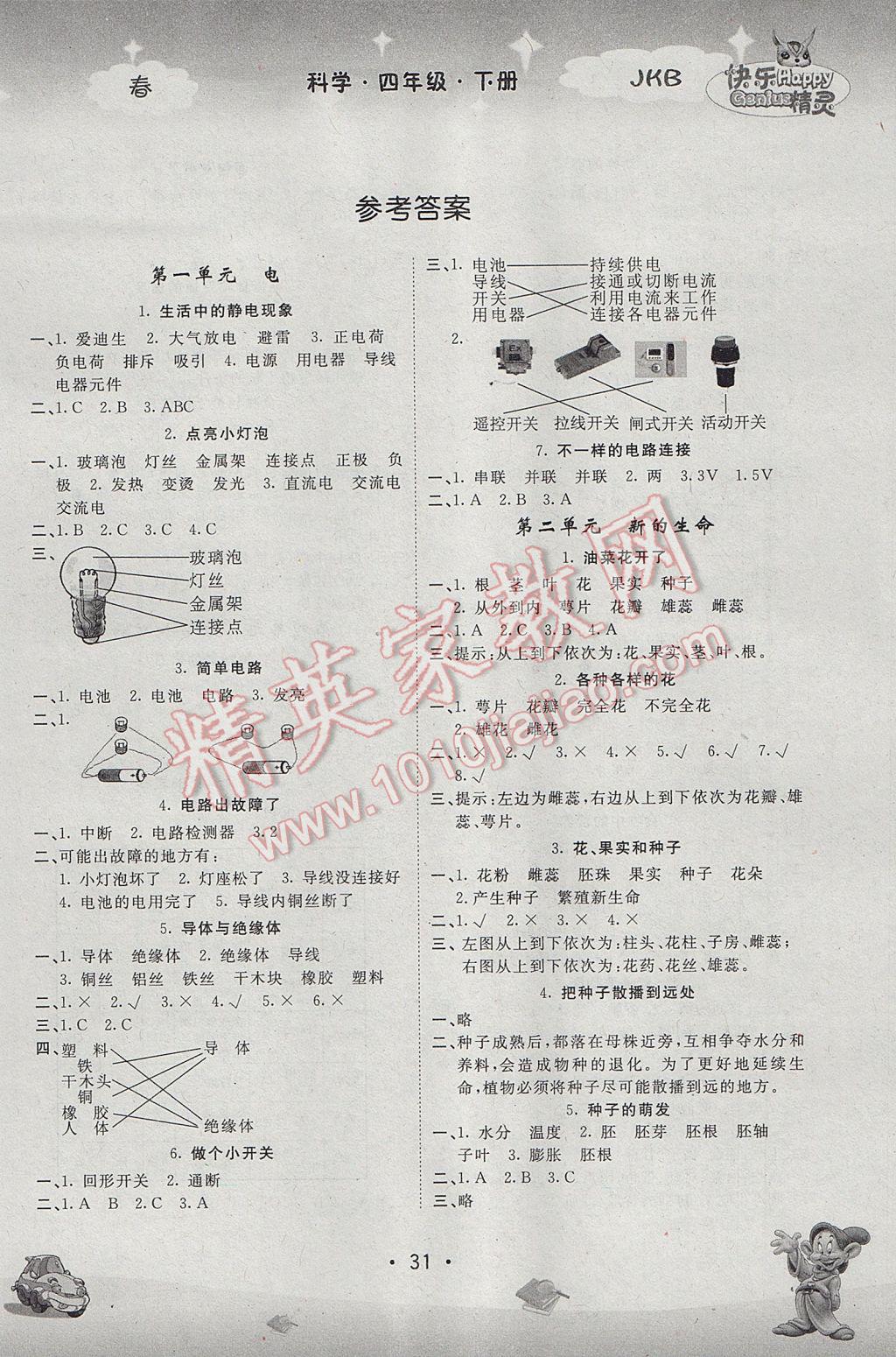 2017年名校作業(yè)本四年級科學(xué)下冊教科版 參考答案第1頁