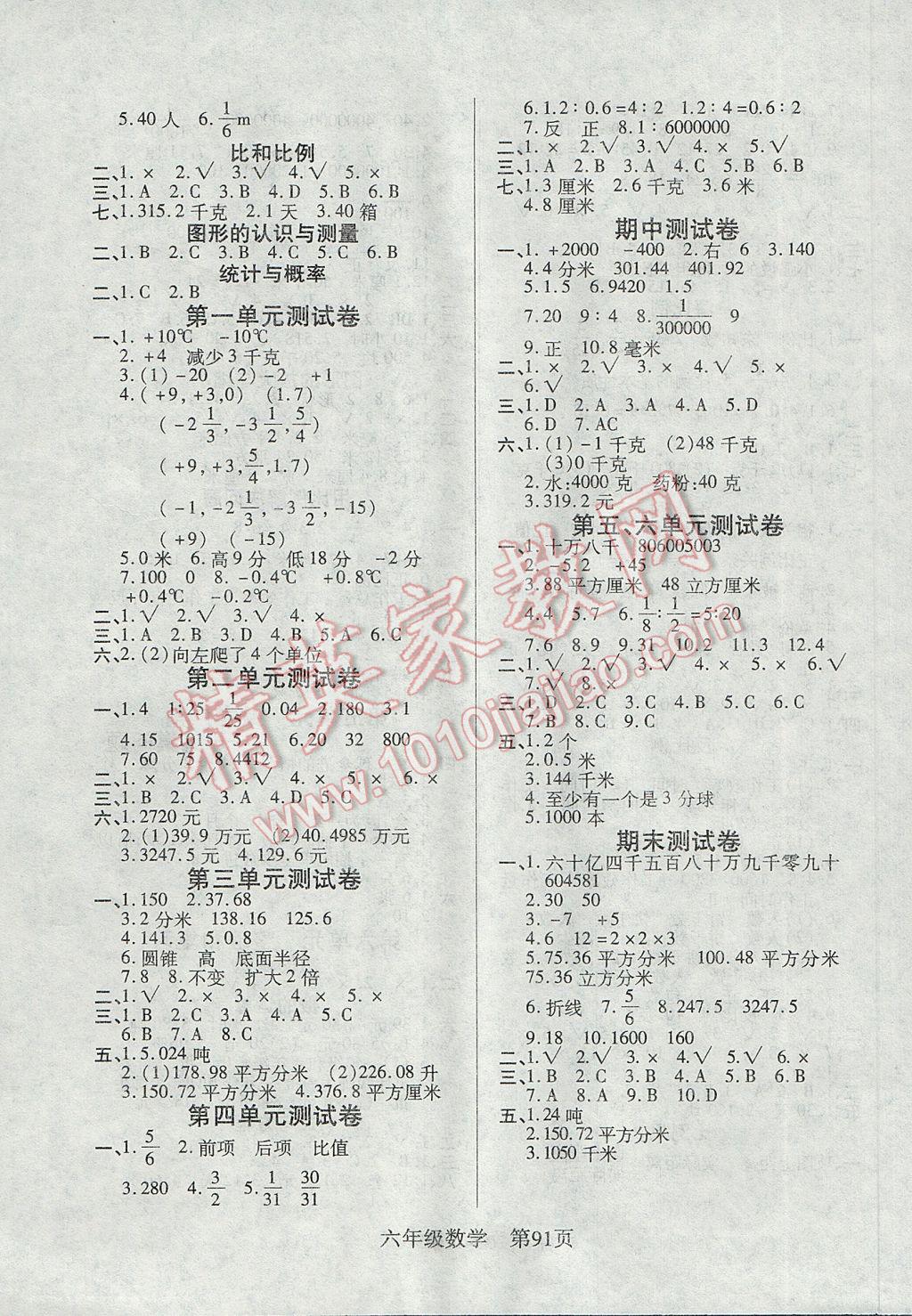 2017年淘金先锋课堂六年级数学下册 参考答案第3页