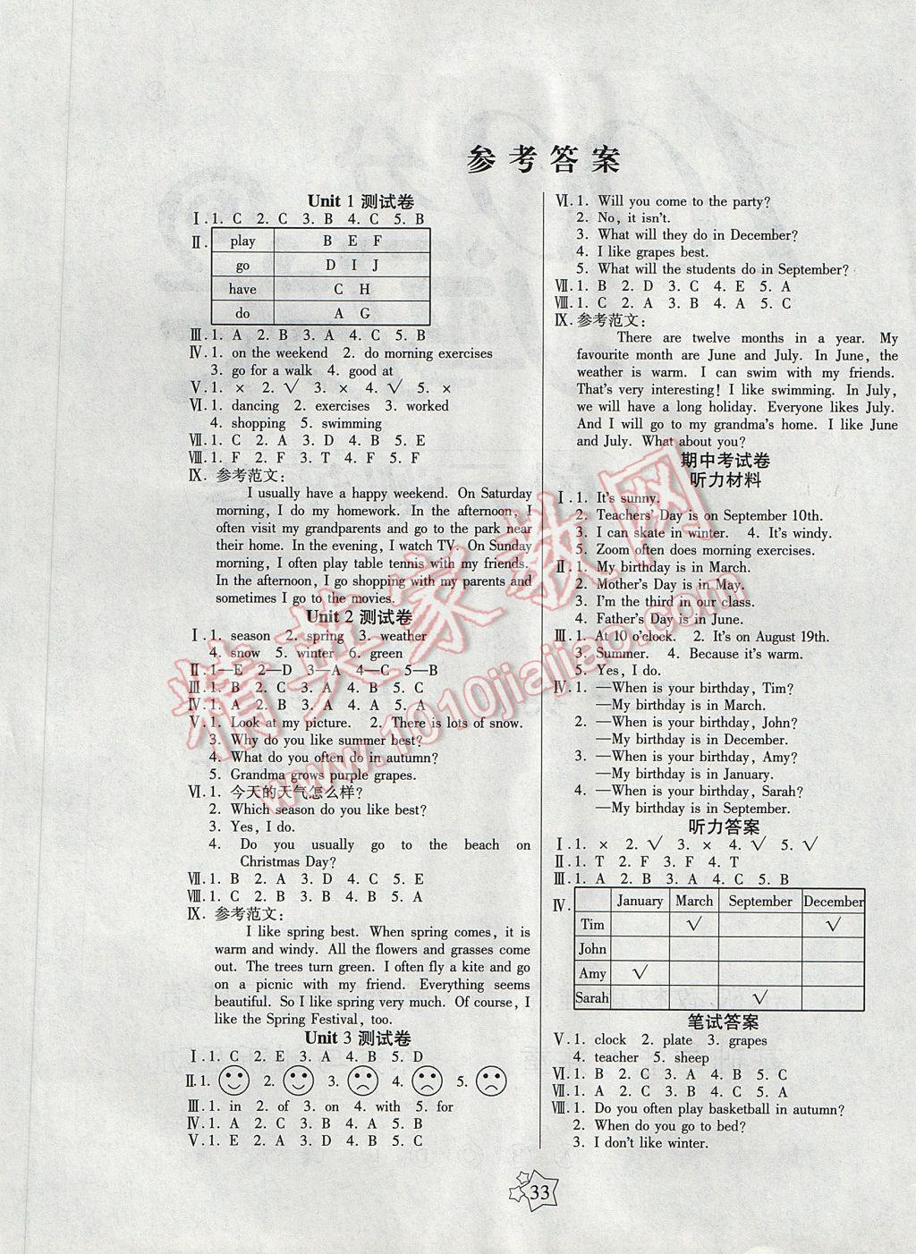 2017年100分闖關(guān)課時(shí)作業(yè)五年級(jí)英語(yǔ)下冊(cè)人教PEP版 測(cè)試卷答案第5頁(yè)