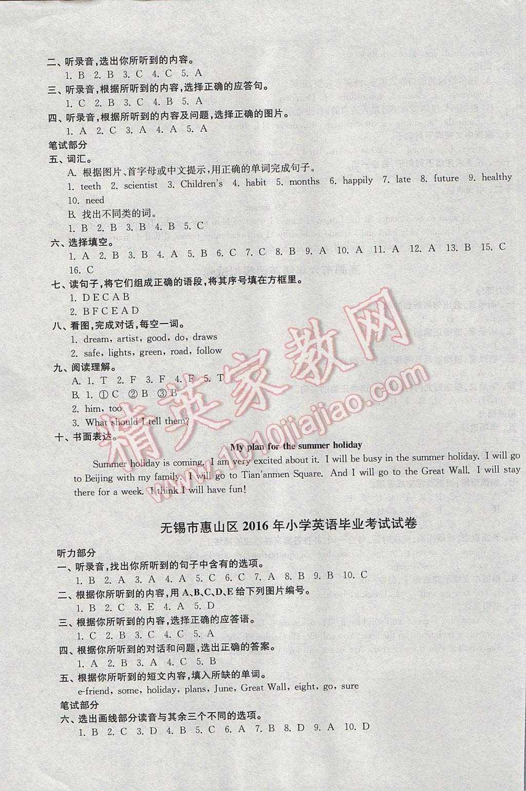 2017年單元達(dá)標(biāo)活頁卷隨堂測(cè)試卷六年級(jí)英語下冊(cè)江蘇版 參考答案第25頁