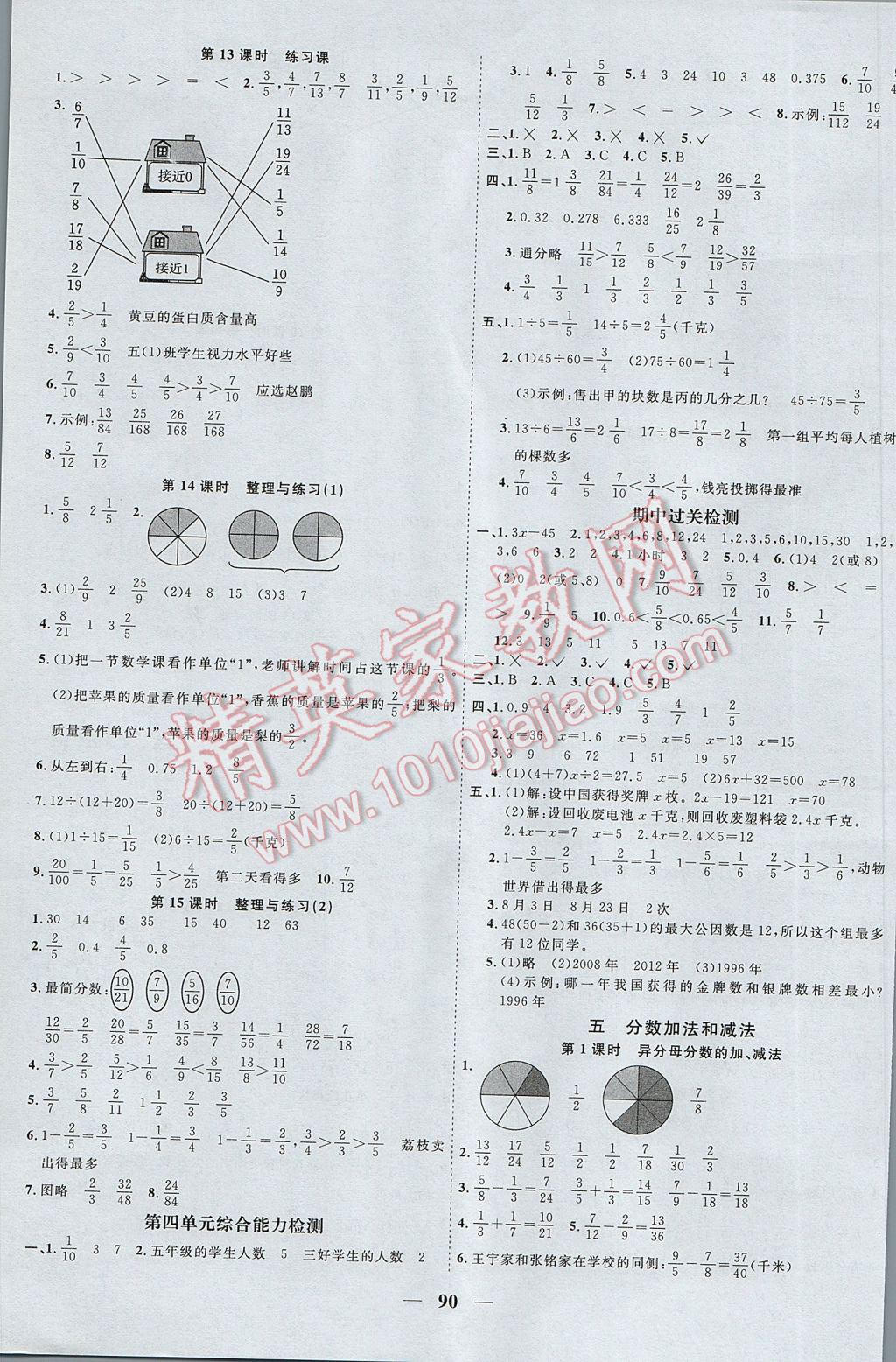 2017年陽光課堂課時(shí)優(yōu)化作業(yè)五年級(jí)數(shù)學(xué)下冊蘇教版 參考答案第6頁