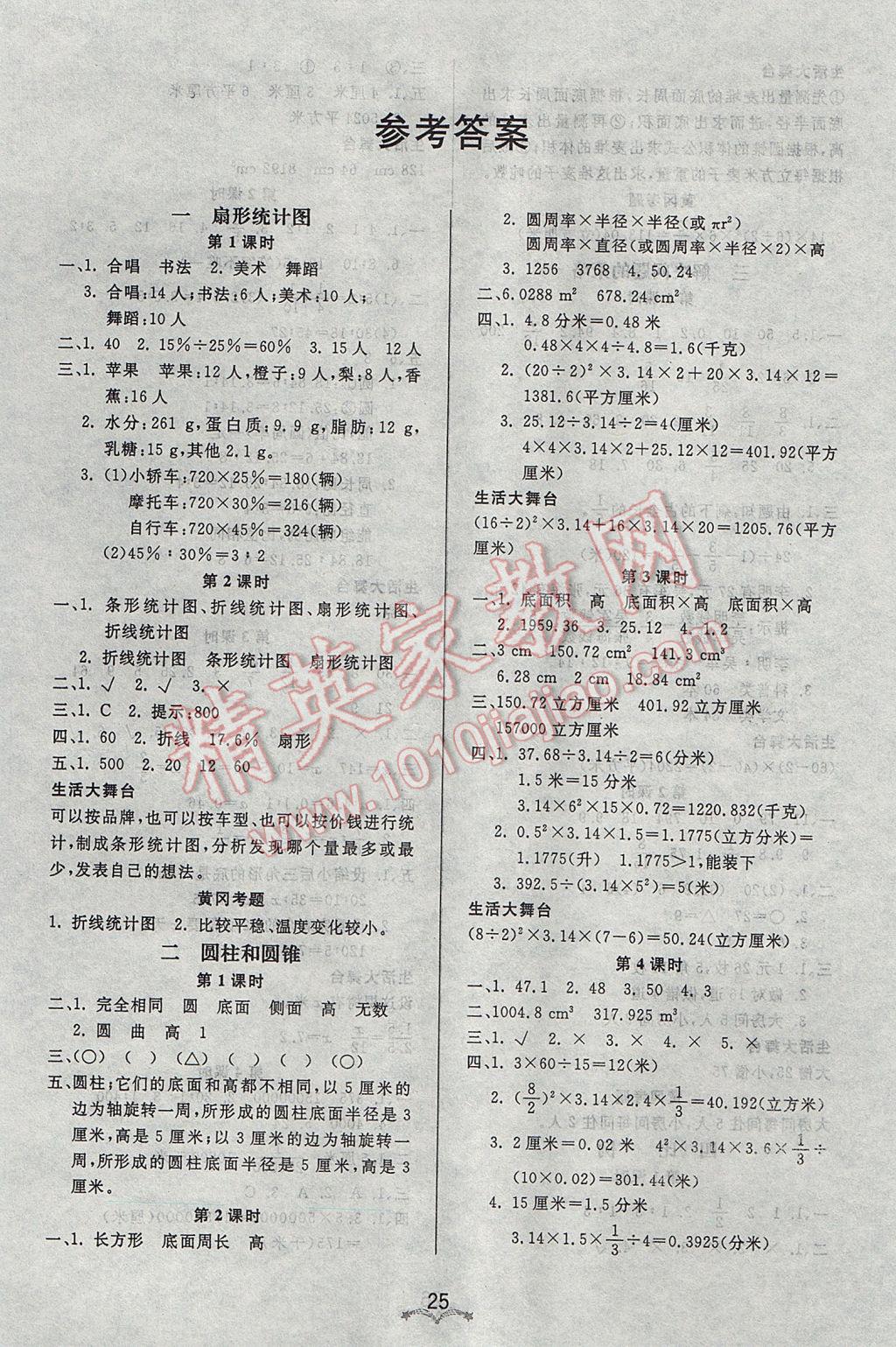 2017年黃岡冠軍課課練六年級(jí)數(shù)學(xué)下冊(cè)蘇教版 參考答案第1頁(yè)