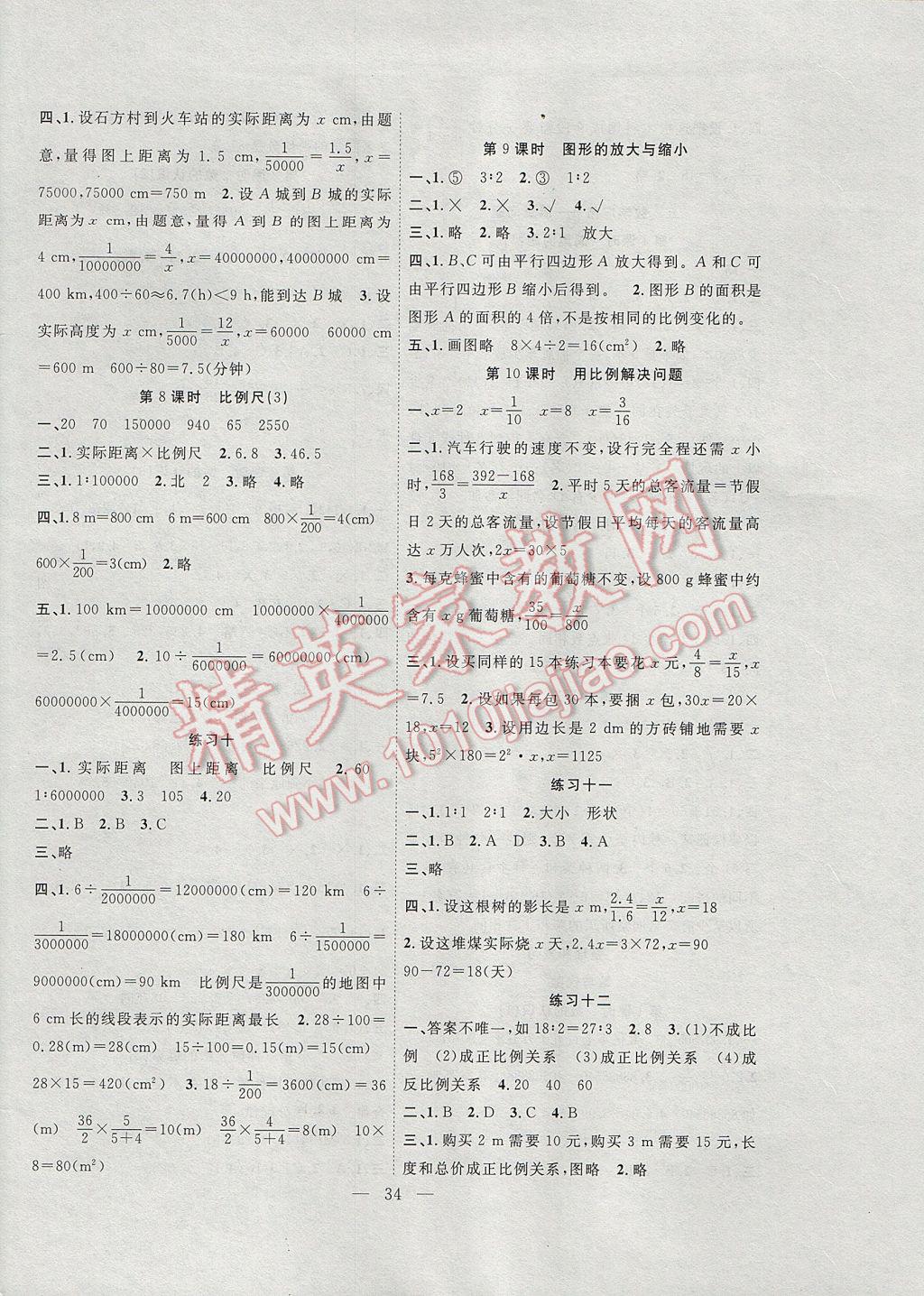 2017年課堂制勝課時(shí)作業(yè)六年級(jí)數(shù)學(xué)下冊(cè)人教版 參考答案第6頁